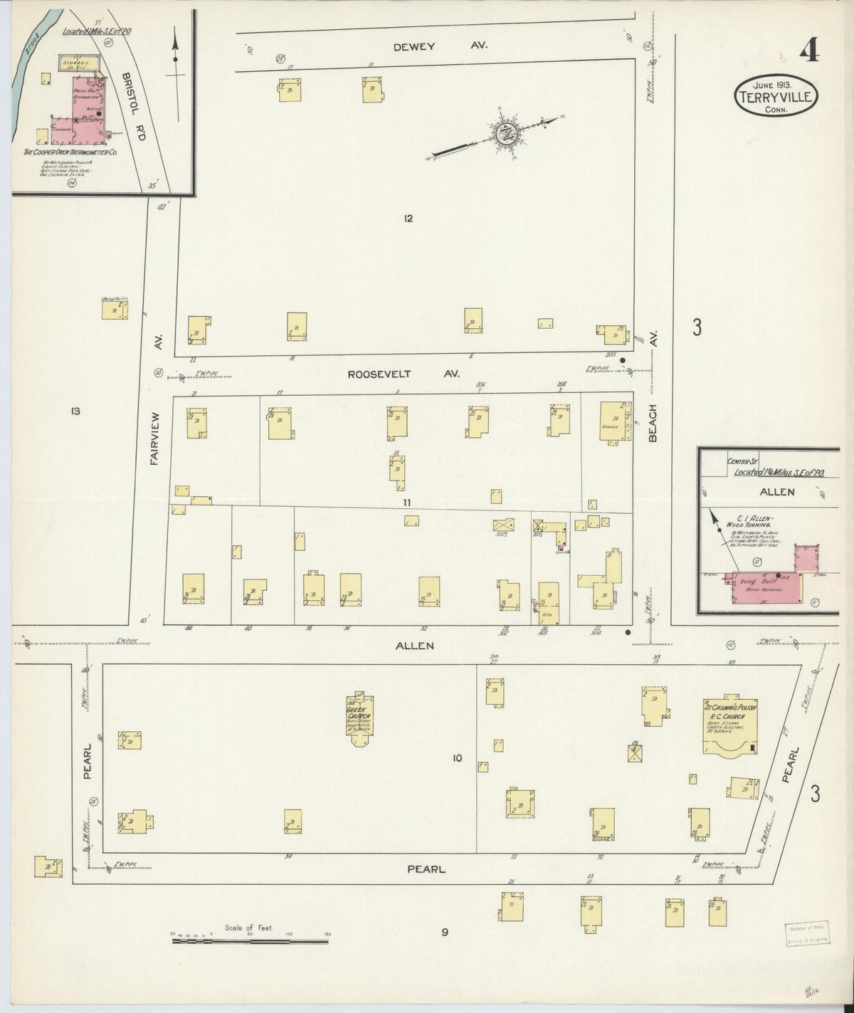 Sanborn Fire Insurance Map from Terryville, Litchfield County, Connecticut (1913), Sheet #0004 - Historic Sanborn Fire Insurance Map Print, vintage old map wall art, antique decor, genealogy gift, Connecticut Connecticut map