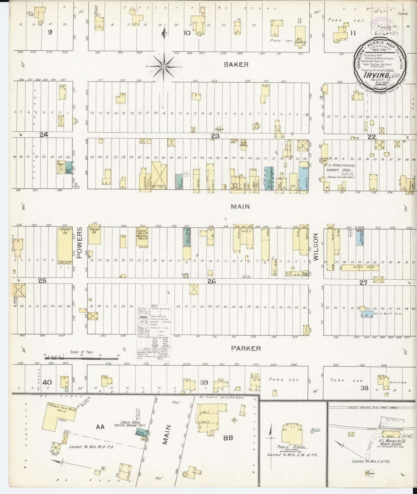 Sanborn Fire Insurance Map from Irving, Marshall County, Kansas (1893), Sheet #0001 - Historic Sanborn Fire Insurance Map Print, vintage old map wall art, antique decor, genealogy gift, Kansas Kansas map