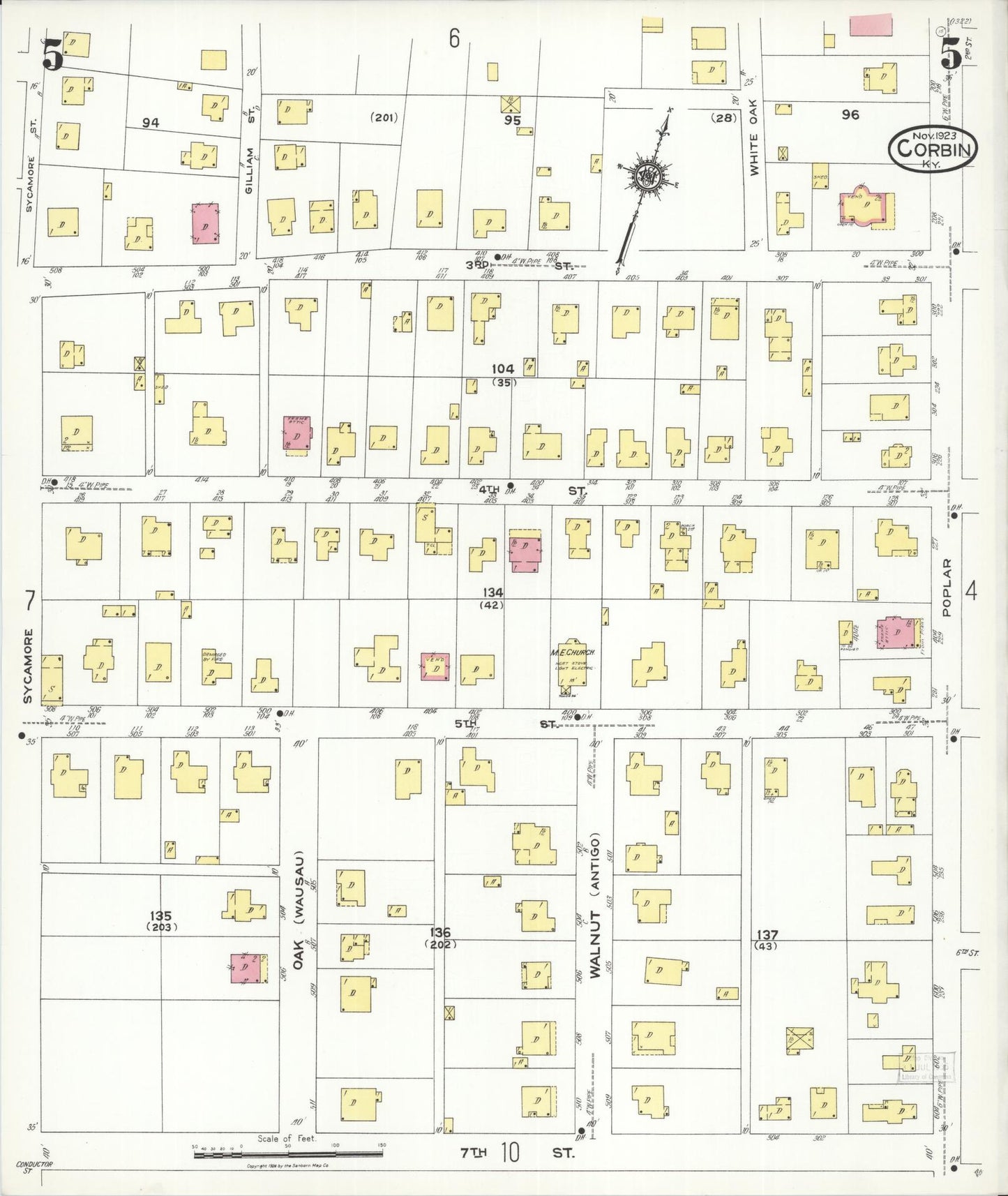 Sanborn Fire Insurance Map from Corbin, Knox and Whitley Counties, Kentucky (1923), Sheet #0005 - Historic Sanborn Fire Insurance Map Print, vintage old map wall art, antique decor, genealogy gift, Kentucky Kentucky map