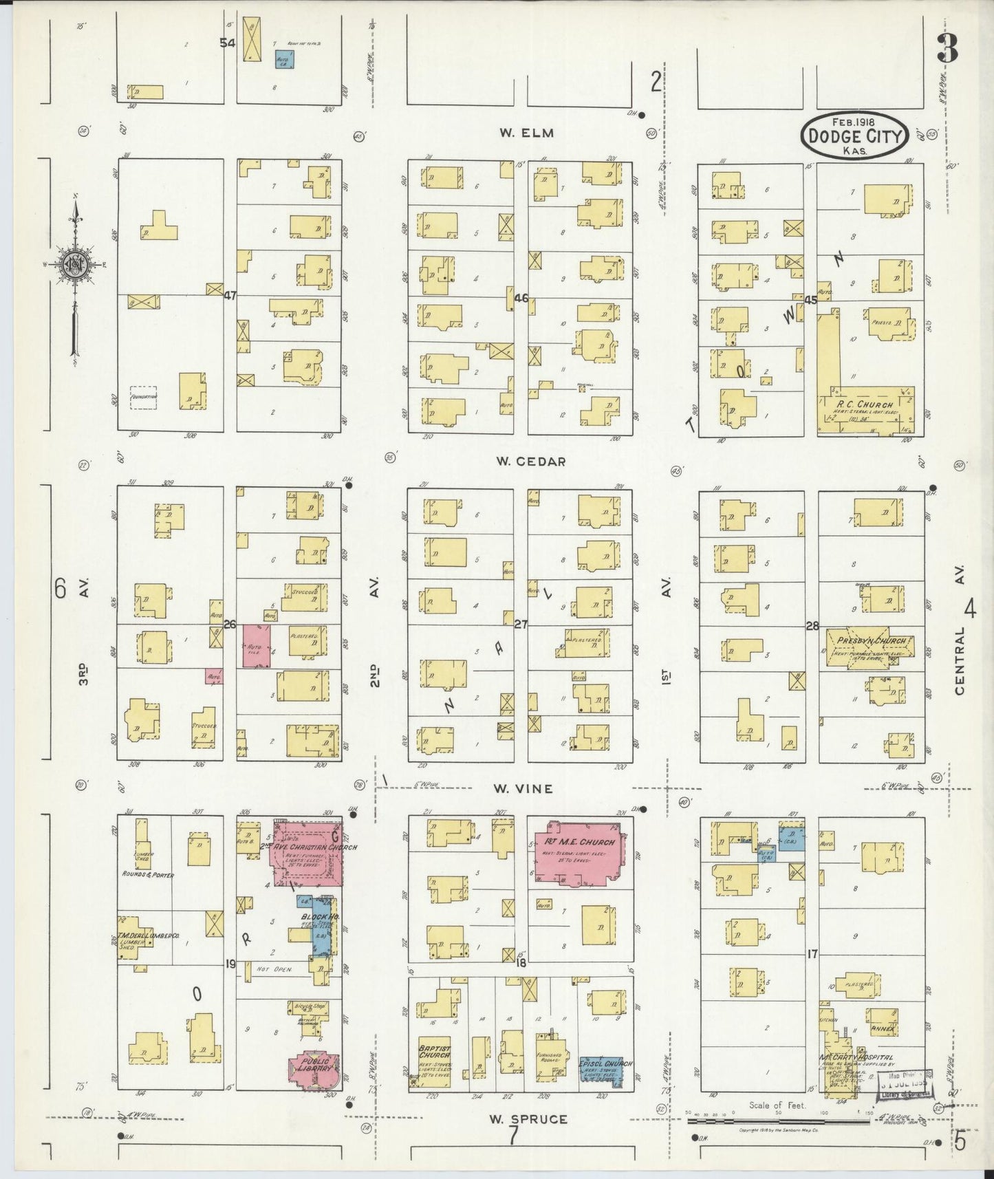 Sanborn Fire Insurance Map from Dodge City, Ford County, Kansas (1918), Sheet #0003 - Historic Sanborn Fire Insurance Map Print, vintage old map wall art, antique decor, genealogy gift, Kansas Kansas map