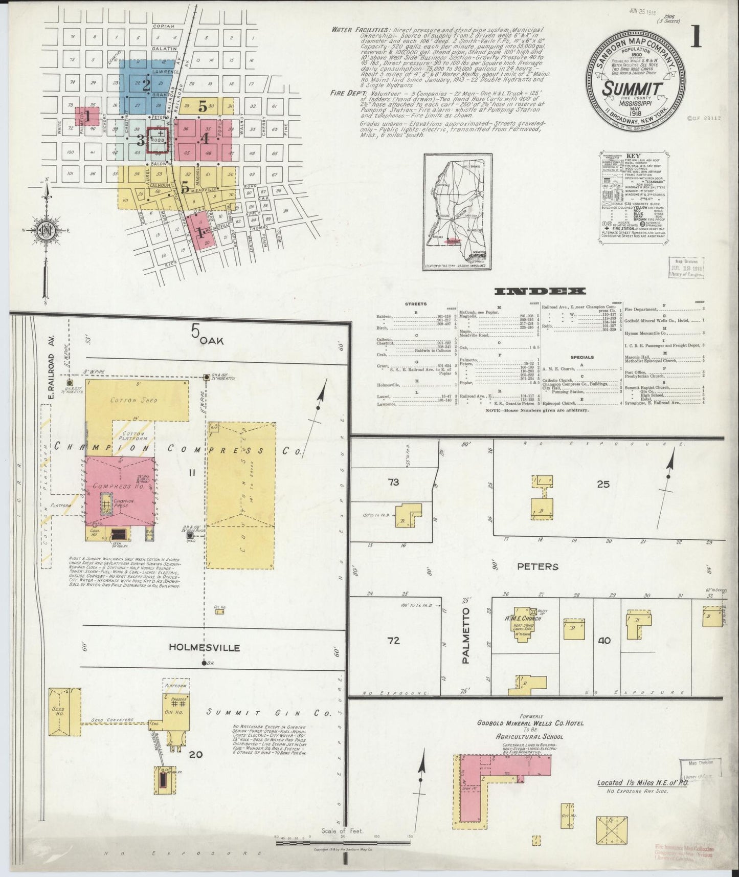 Sanborn Fire Insurance Map from Summit, Pike County, Mississippi (1918), Sheet #0001 - Historic Sanborn Fire Insurance Map Print, vintage old map wall art, antique decor, genealogy gift, Mississippi Mississippi map