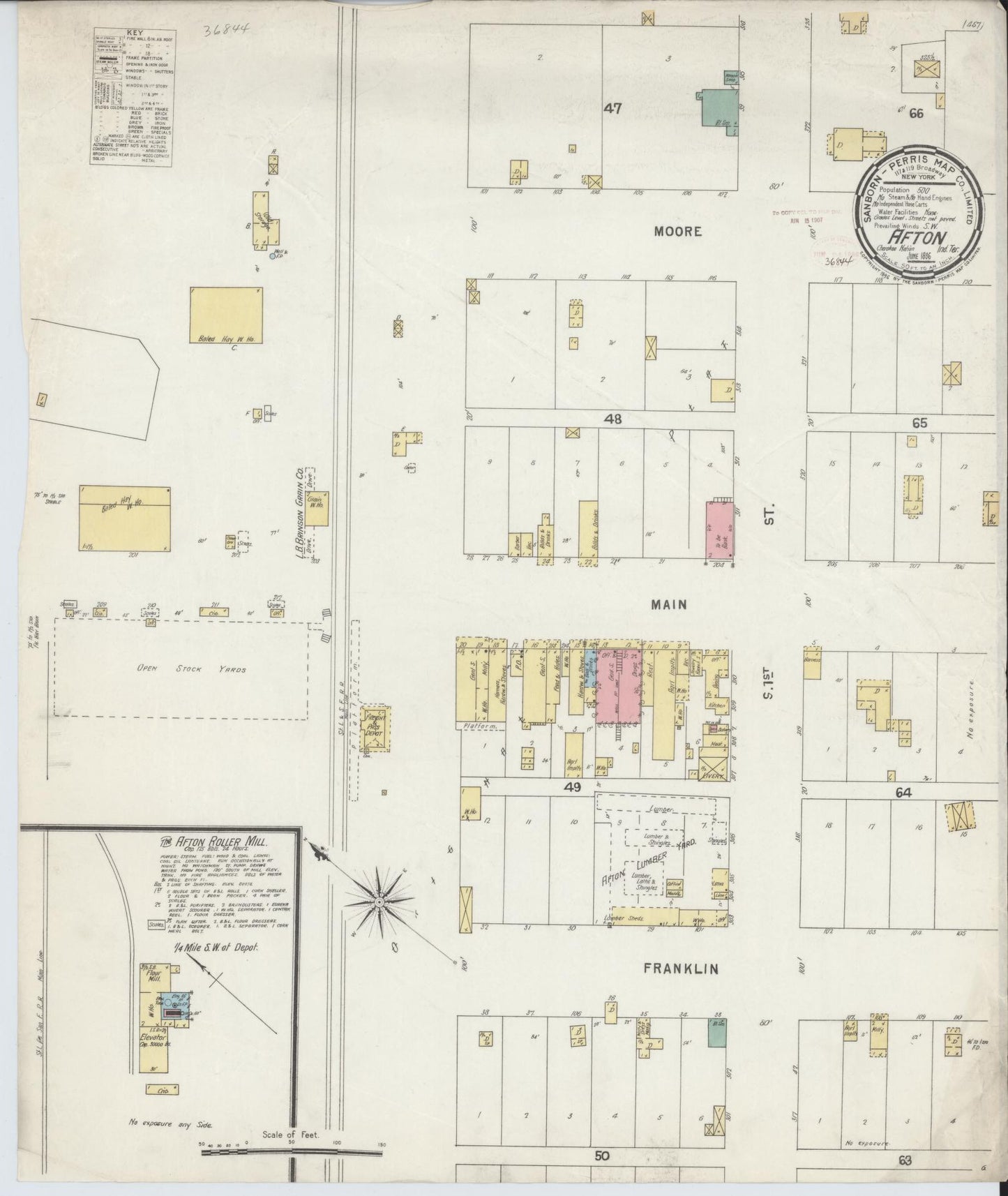 Sanborn Fire Insurance Map from Afton, Ottawa County, Oklahoma (1896), Sheet #0001 - Historic Sanborn Fire Insurance Map Print, vintage old map wall art, antique decor, genealogy gift, Oklahoma Oklahoma map