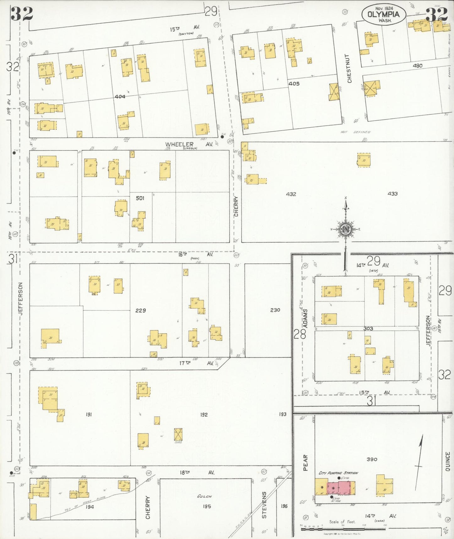Sanborn Fire Insurance Map from Olympia, Thurston County, Washington (1924), Sheet #0032 - Historic Sanborn Fire Insurance Map Print, vintage old map wall art, antique decor, genealogy gift, Washington Washington map