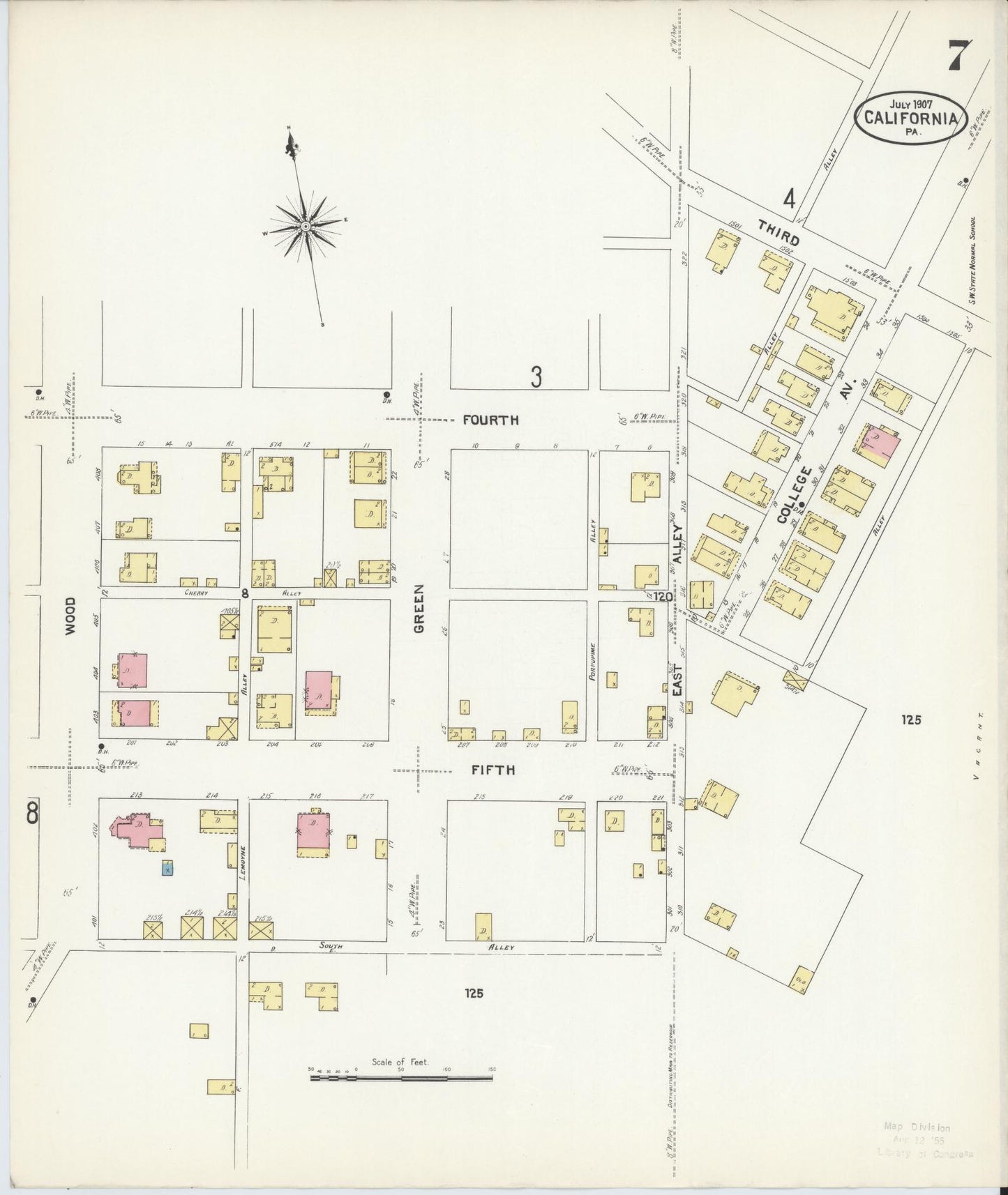 Sanborn Fire Insurance Map from California, Washington County, Pennsylvania (1907), Sheet #0007 - Historic Sanborn Fire Insurance Map Print, vintage old map wall art, antique decor, genealogy gift, Pennsylvania Pennsylvania map