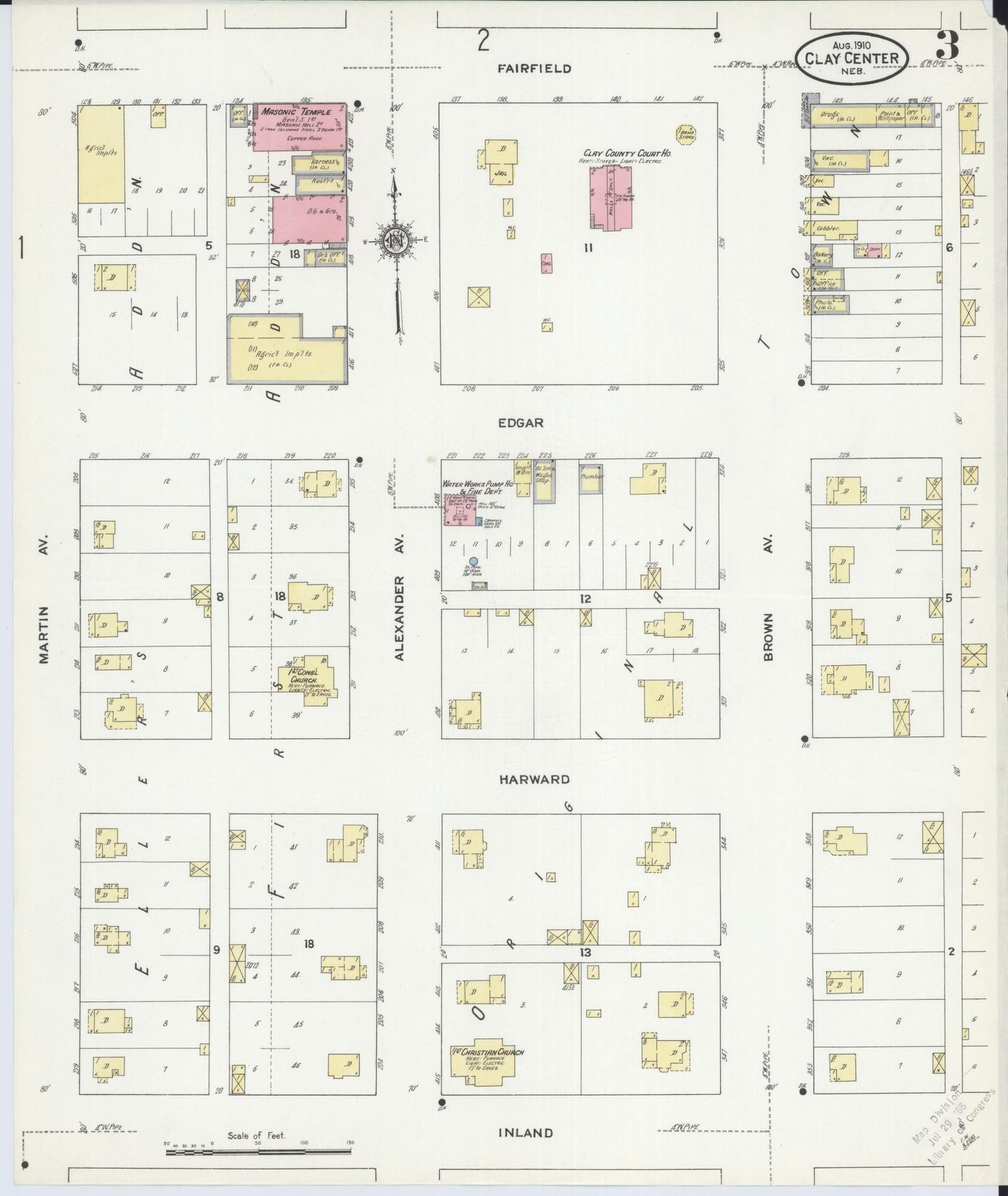 Sanborn Fire Insurance Map from Clay Center, Clay County, Nebraska (1910), Sheet #0003 - Historic Sanborn Fire Insurance Map Print, vintage old map wall art, antique decor, genealogy gift, Nebraska Nebraska map