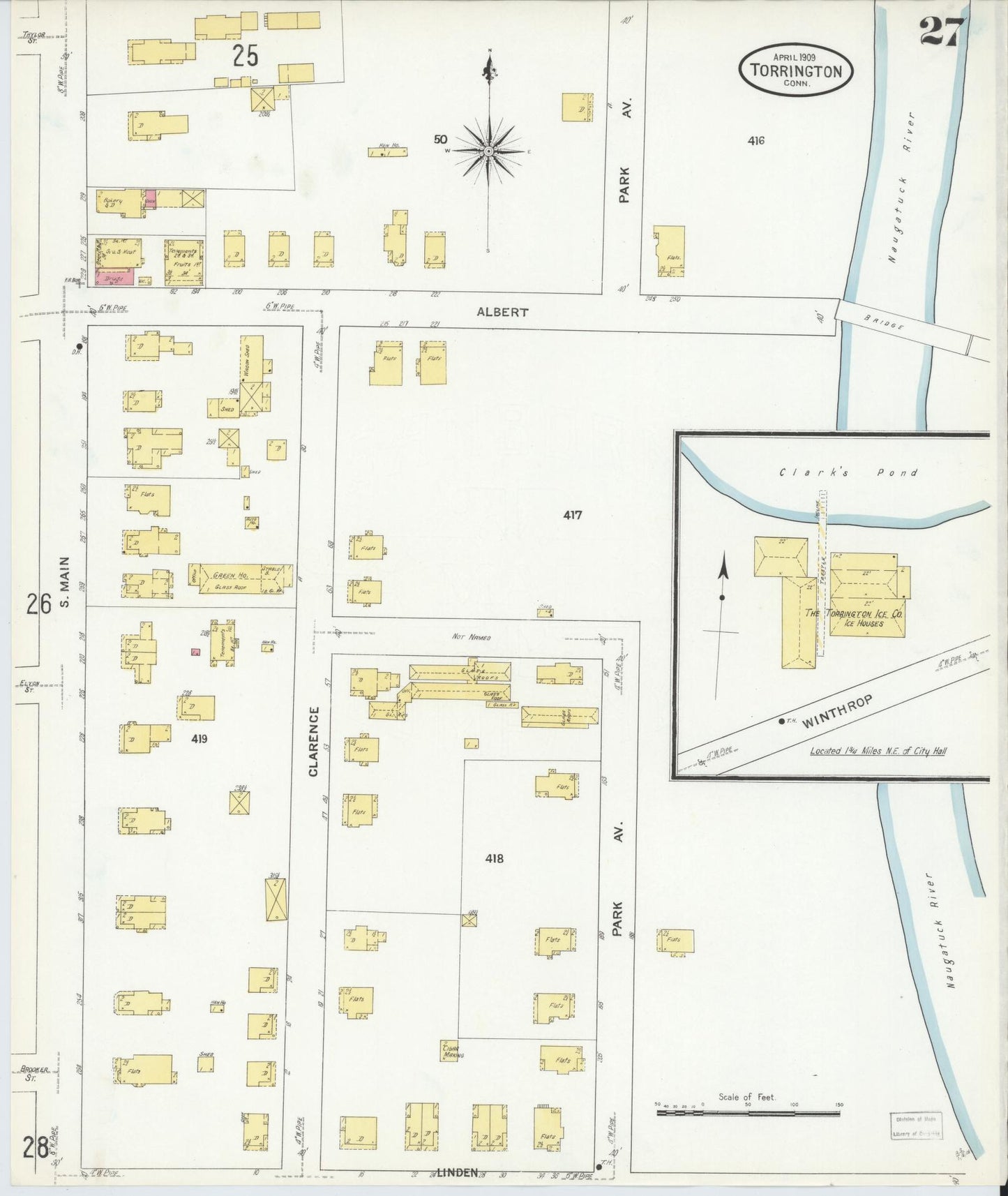 Sanborn Fire Insurance Map from Torrington, Litchfield County, Connecticut (1909), Sheet #0027 - Historic Sanborn Fire Insurance Map Print, vintage old map wall art, antique decor, genealogy gift, Connecticut Connecticut map
