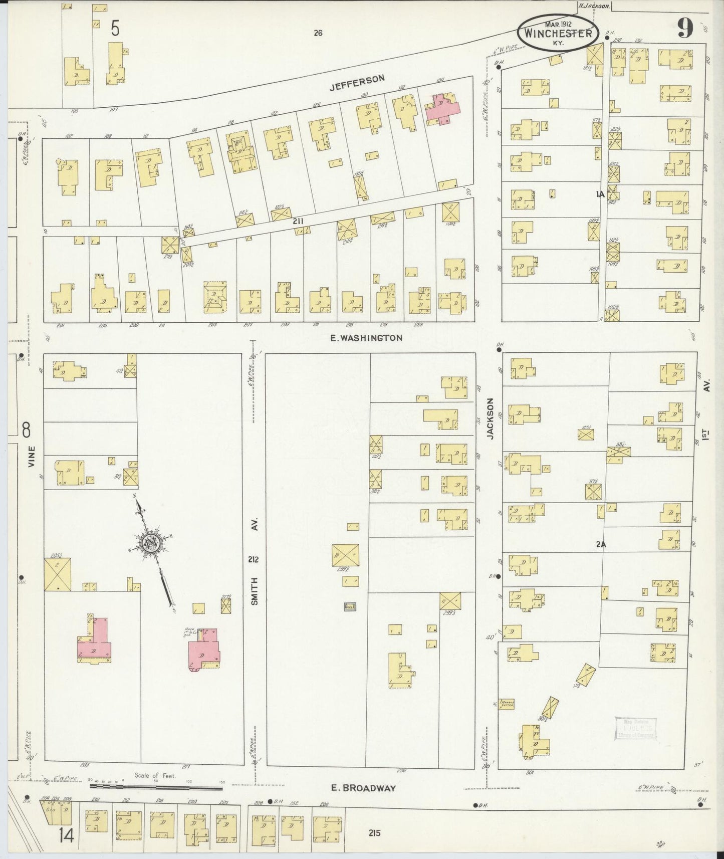 Sanborn Fire Insurance Map from Winchester, Clark County, Kentucky (1912), Sheet #0009 - Historic Sanborn Fire Insurance Map Print, vintage old map wall art, antique decor, genealogy gift, Kentucky Kentucky map