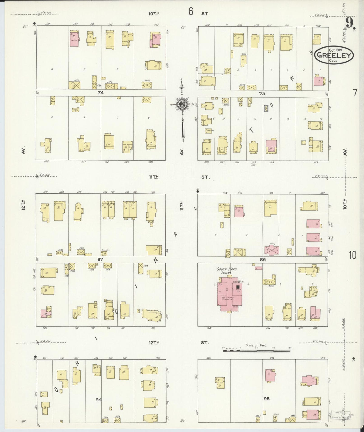 Sanborn Fire Insurance Map from Greeley, Weld County, Colorado (1909), Sheet #0009 - Historic Sanborn Fire Insurance Map Print, vintage old map wall art, antique decor, genealogy gift, Colorado Colorado map