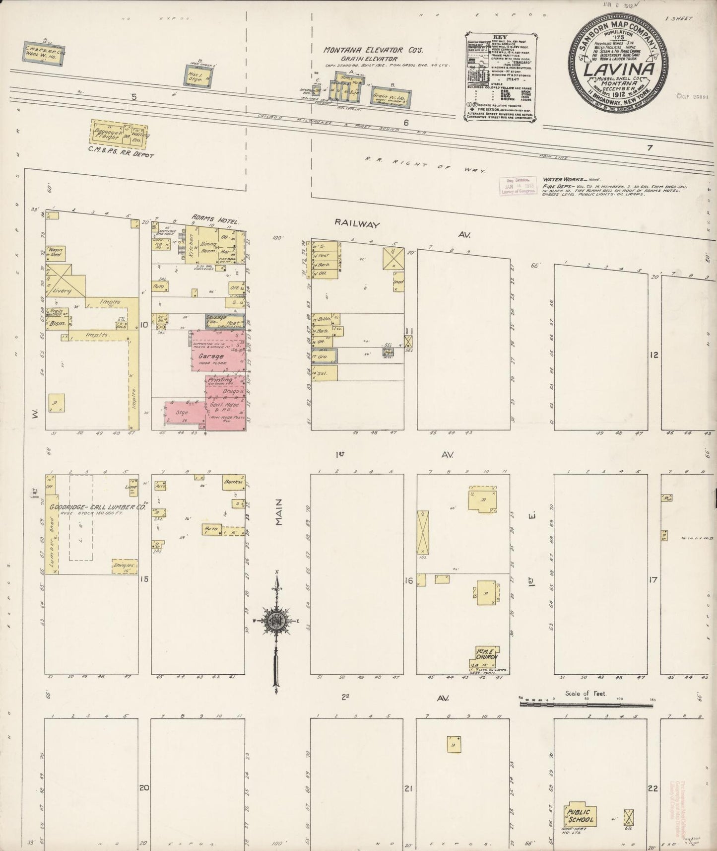 Sanborn Fire Insurance Map from Lavina, Golden Valley County, Montana (1912), Sheet #0001 - Historic Sanborn Fire Insurance Map Print, vintage old map wall art, antique decor, genealogy gift, Montana Montana map