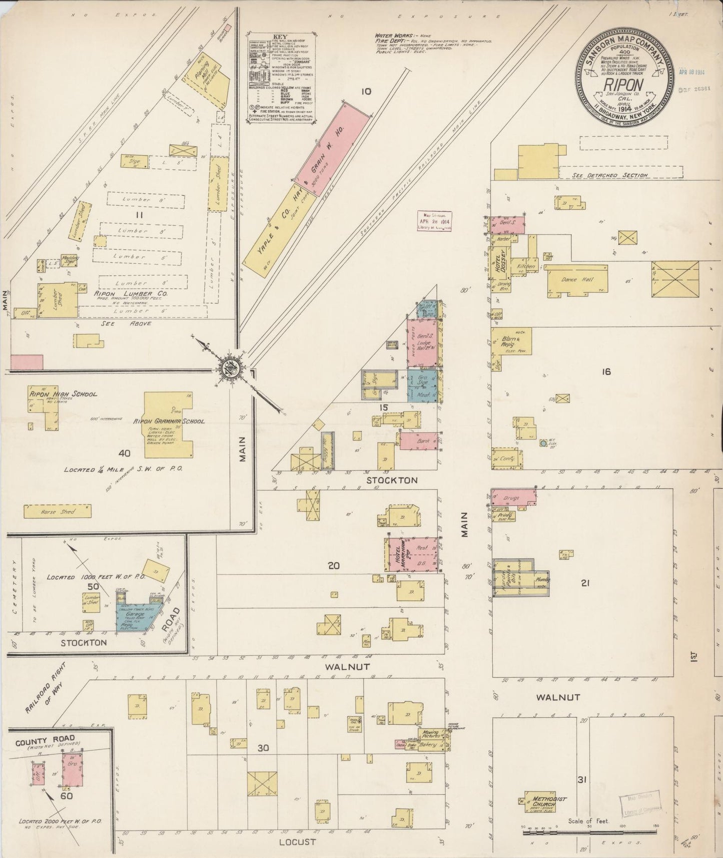 Sanborn Fire Insurance Map from Ripon, San Joaquin County, California. (1914) – Historic Sanborn Fire Insurance Map Print