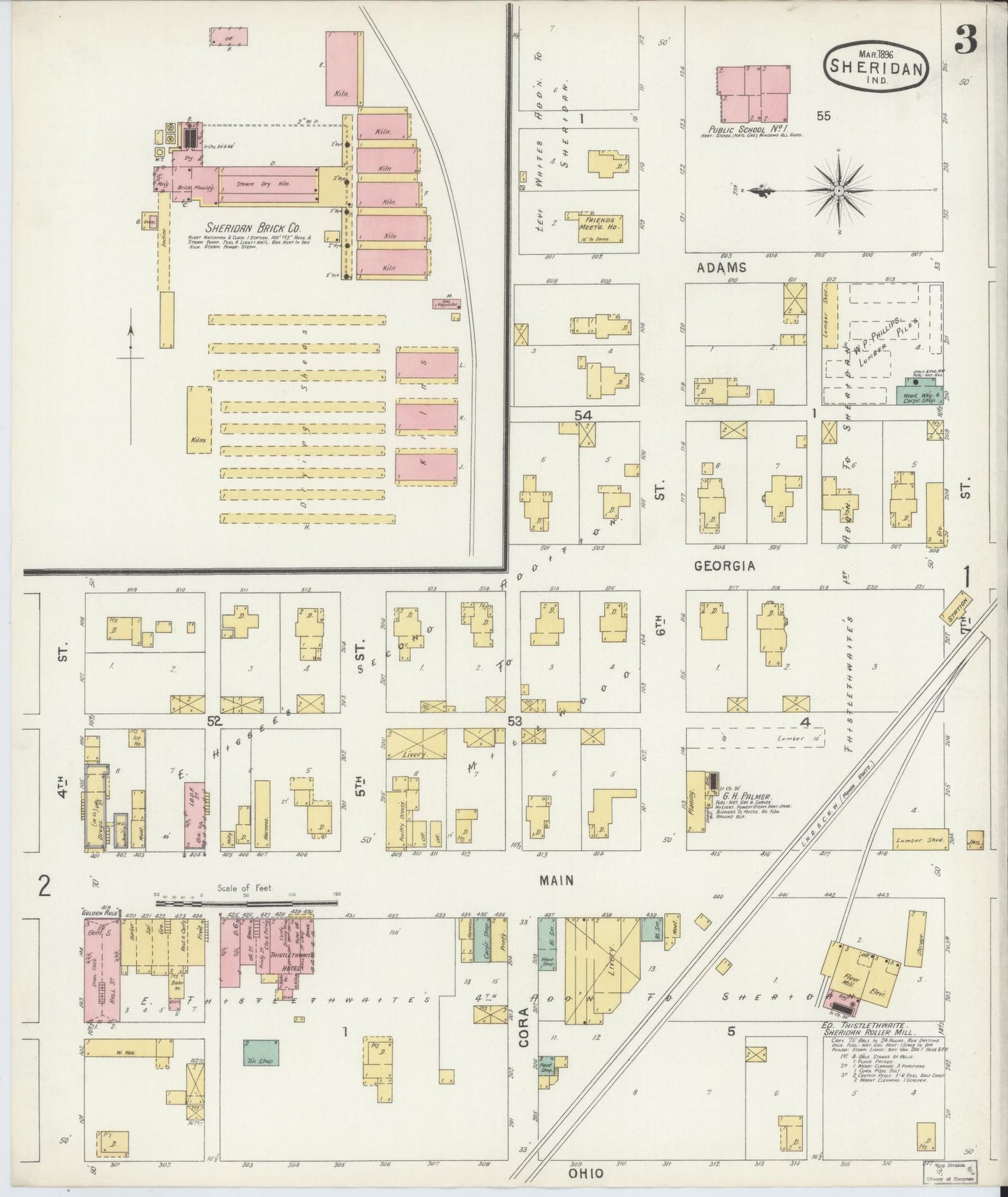 Sanborn Fire Insurance Map from Sheridan, Hamilton County, Indiana (1896), Sheet #0003 - Complete Map Set gallery image, historic Sanborn map, vintage wall art, Indiana Indiana