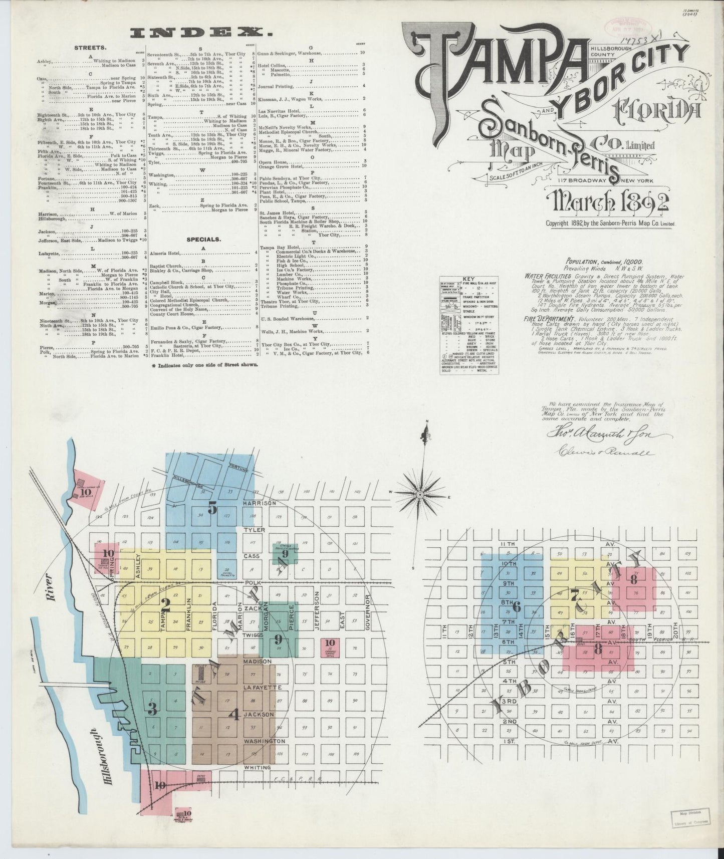 Sanborn Fire Insurance Map from Tampa, Hillsborough County, Florida (1892), Sheet #0001 - Historic Sanborn Fire Insurance Map Print, vintage old map wall art, antique decor, genealogy gift, Florida Florida map