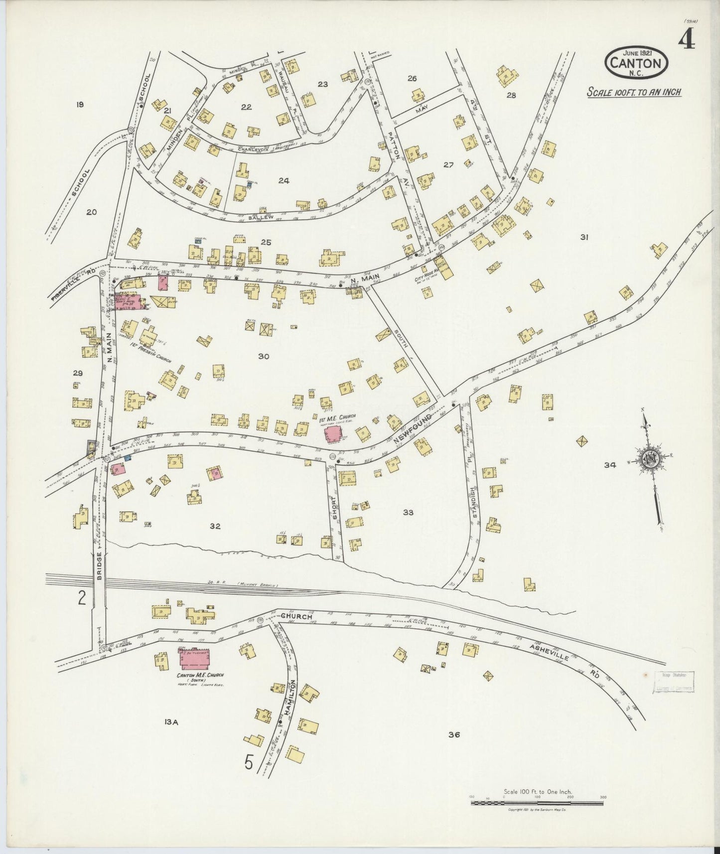 Sanborn Fire Insurance Map from Canton, Haywood County, North Carolina (1921), Sheet #0004 - Historic Sanborn Fire Insurance Map Print, vintage old map wall art, antique decor, genealogy gift, North Carolina North Carolina map