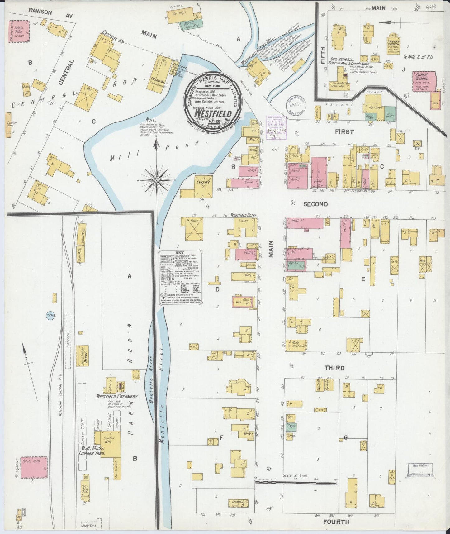 Sanborn Fire Insurance Map from Westfield, Marquette County, Wisconsin (1901), Sheet #0001 - Historic Sanborn Fire Insurance Map Print, vintage old map wall art, antique decor, genealogy gift, Wisconsin Wisconsin map
