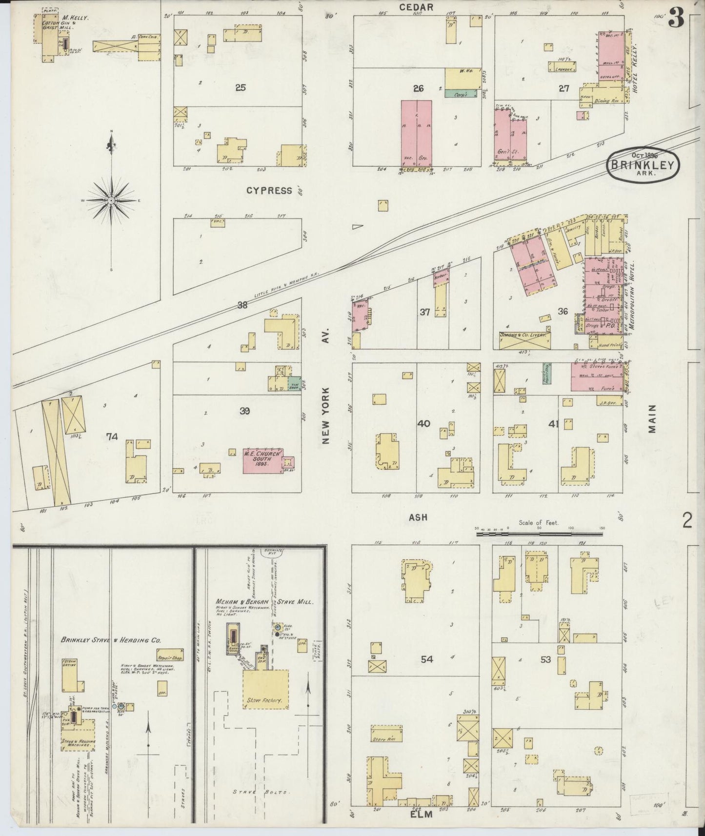 Sanborn Fire Insurance Map from Brinkley, Monroe County, Arkansas (1896), Sheet #0003 - Historic Sanborn Fire Insurance Map Print, vintage old map wall art, antique decor, genealogy gift, Arkansas Arkansas map