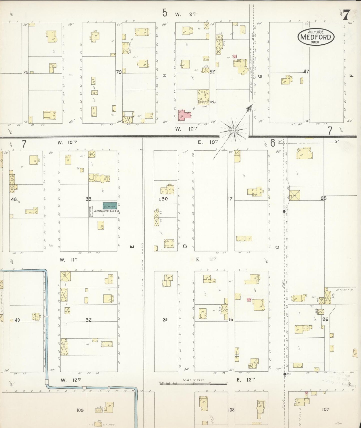 Sanborn Fire Insurance Map from Medford, Jackson County, Oregon (1898), Sheet #0007 - Complete Map Set gallery image, historic Sanborn map, vintage wall art, Oregon Oregon