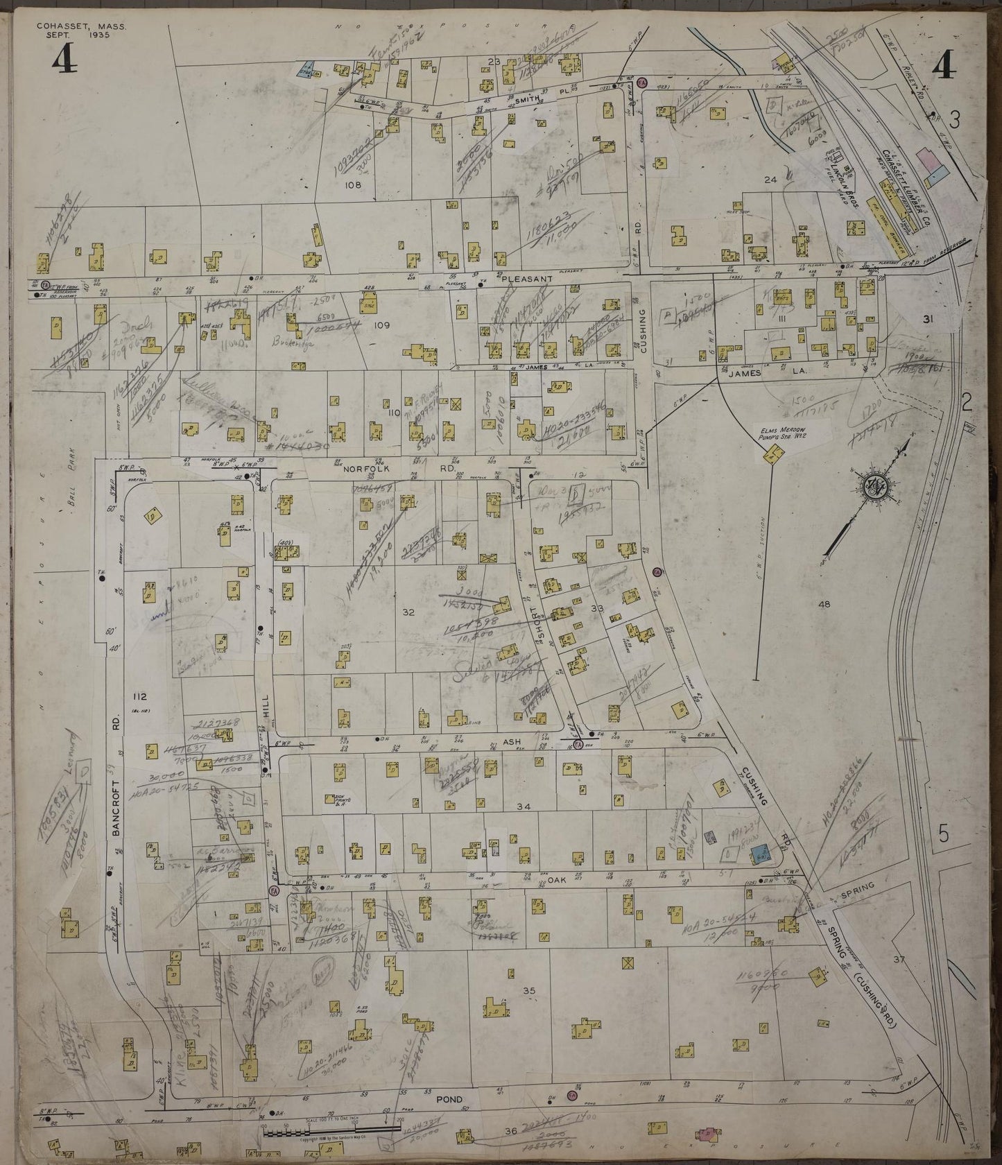 Sanborn Fire Insurance Map from Cohasset, Norfolk County, Massachusetts (1952), Sheet #0004 - Historic Sanborn Fire Insurance Map Print, vintage old map wall art, antique decor, genealogy gift, Massachusetts Massachusetts map