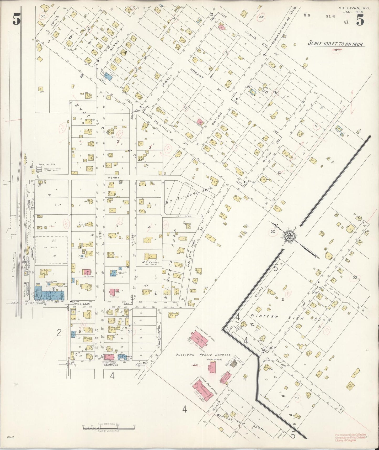 Sanborn Fire Insurance Map from Sullivan, Franklin County, Missouri (1936), Sheet #0005 - Complete Map Set gallery image, historic Sanborn map, vintage wall art, Missouri Missouri