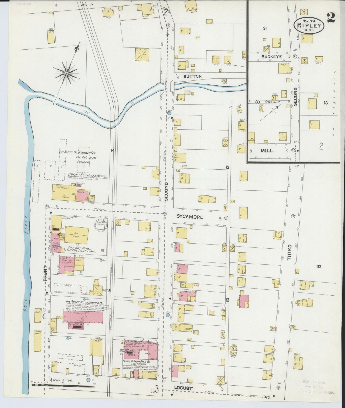 Sanborn Fire Insurance Map from Ripley, Brown County, Ohio (1904), Sheet #0002 - Historic Sanborn Fire Insurance Map Print, vintage old map wall art, antique decor, genealogy gift, Ohio Ohio map