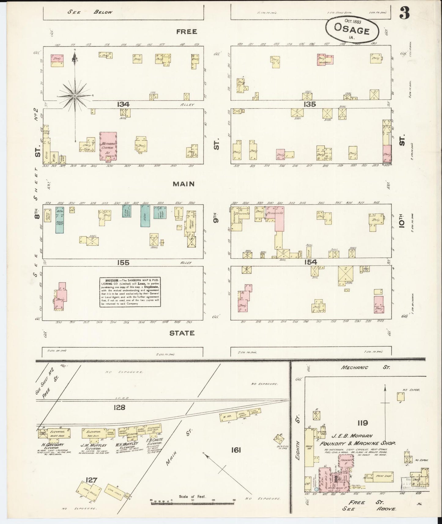 Sanborn Fire Insurance Map from Osage, Mitchell County, Iowa (1883), Sheet #0003 - Historic Sanborn Fire Insurance Map Print