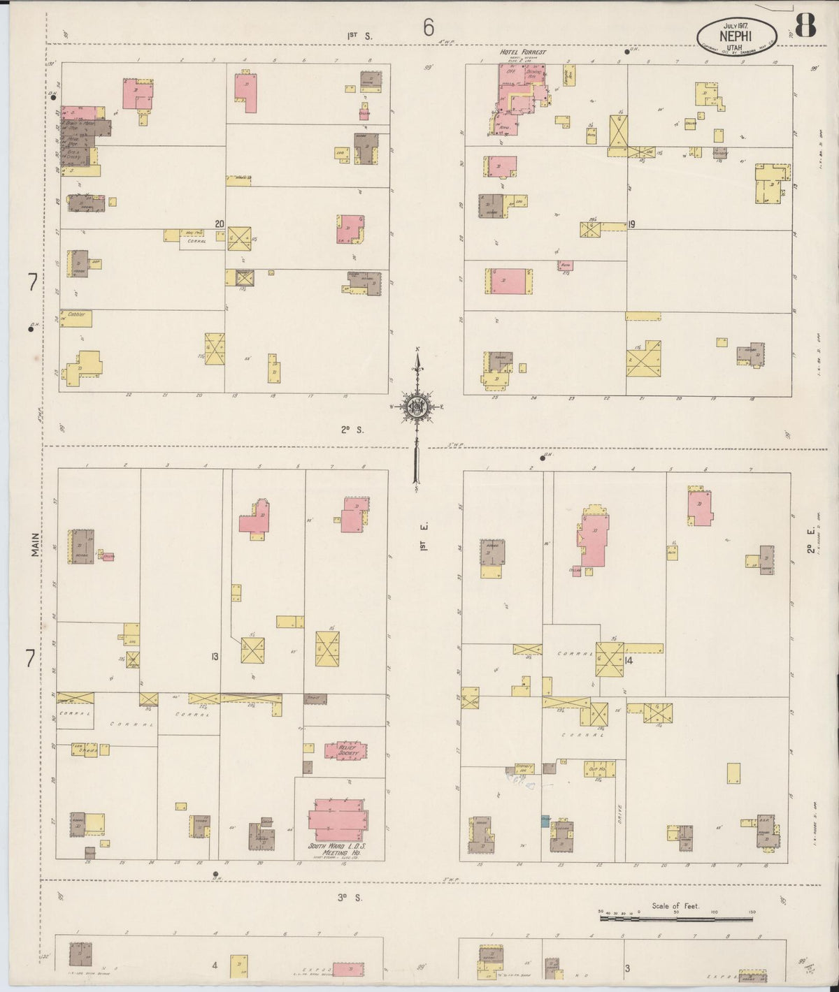 Sanborn Fire Insurance Map from Nephi, Juab County, Utah (1917), Sheet #0008 - Complete Map Set gallery image, historic Sanborn map, vintage wall art, Utah Utah