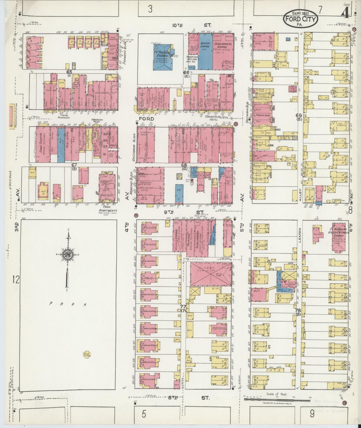 Sanborn Fire Insurance Map from Ford City, Armstrong County, Pennsylvania (1921), Sheet #0004 - Historic Sanborn Fire Insurance Map Print, vintage old map wall art, antique decor, genealogy gift, Pennsylvania Pennsylvania map