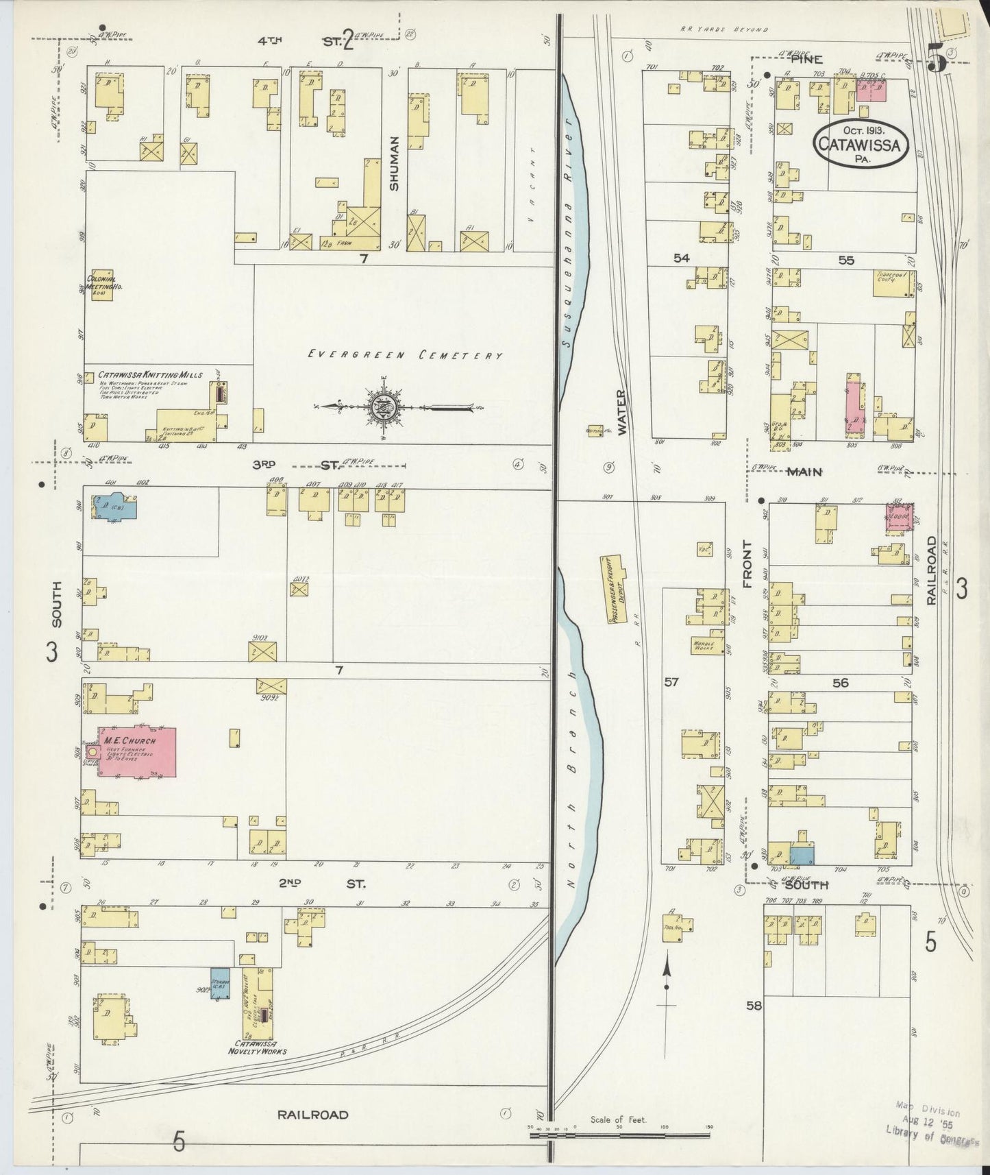 Sanborn Fire Insurance Map from Catawissa, Columbia County, Pennsylvania (1913), Sheet #0005 - Historic Sanborn Fire Insurance Map Print, vintage old map wall art, antique decor, genealogy gift, Pennsylvania Pennsylvania map
