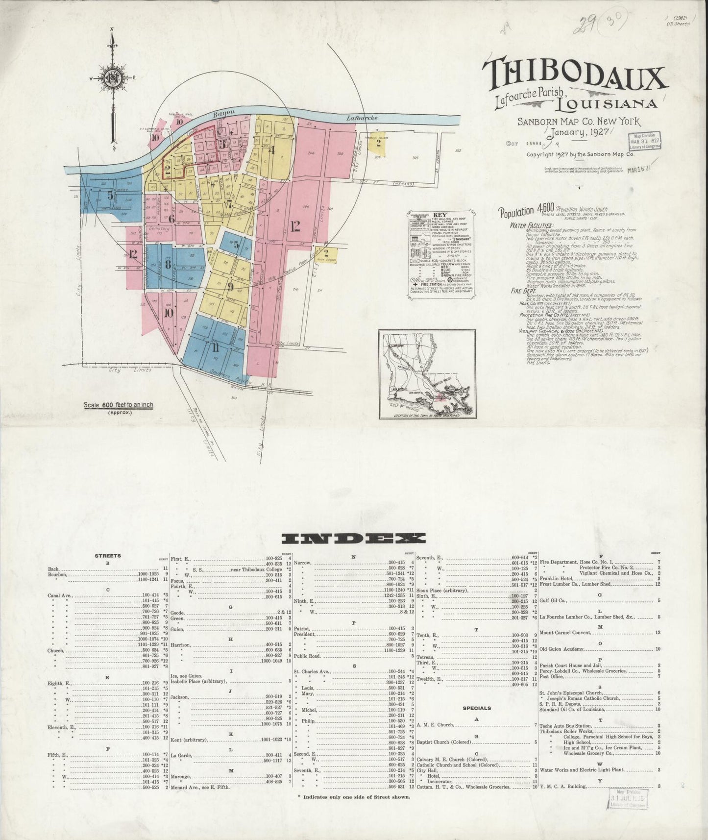 Sanborn Fire Insurance Map from Thibodaux, Lafourche Parish, Louisiana. (1927) – Historic Sanborn Fire Insurance Map Print