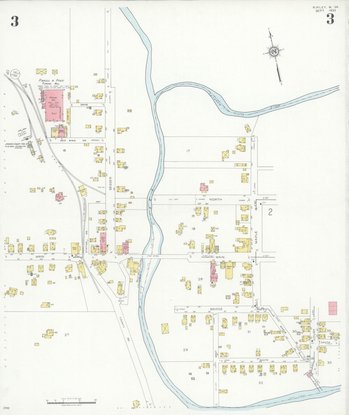 Sanborn Fire Insurance Map from Ripley, Jackson County, West Virginia (1933), Sheet #0003 - Complete Map Set gallery image, historic Sanborn map, vintage wall art, West Virginia West Virginia