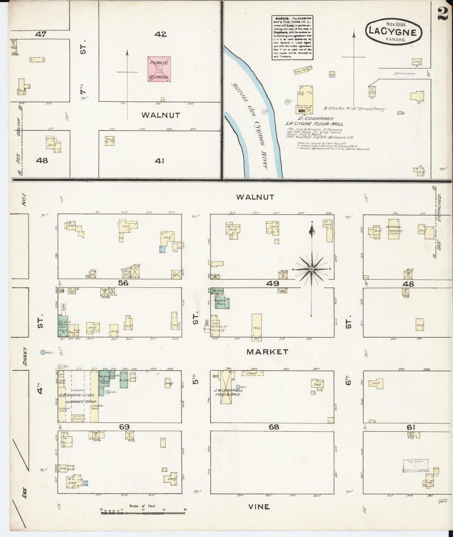 Sanborn Fire Insurance Map from La Cynge, Linn County, Kansas (1884), Sheet #0002 - Complete Map Set gallery image, historic Sanborn map, vintage wall art, Kansas Kansas