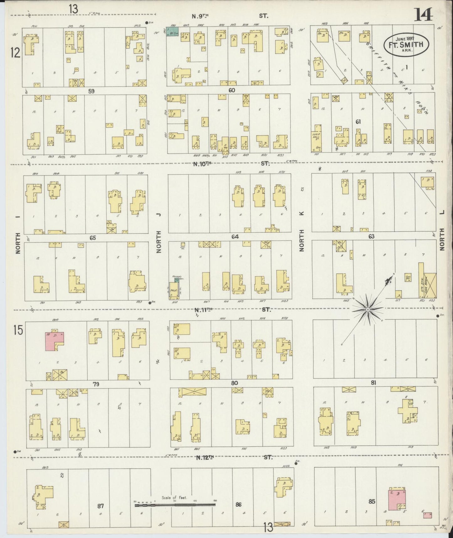 Sanborn Fire Insurance Map from Fort Smith, Sebastian County, Arkansas (1897), Sheet #0014 - Historic Sanborn Fire Insurance Map Print, vintage old map wall art, antique decor, genealogy gift, Arkansas Arkansas map