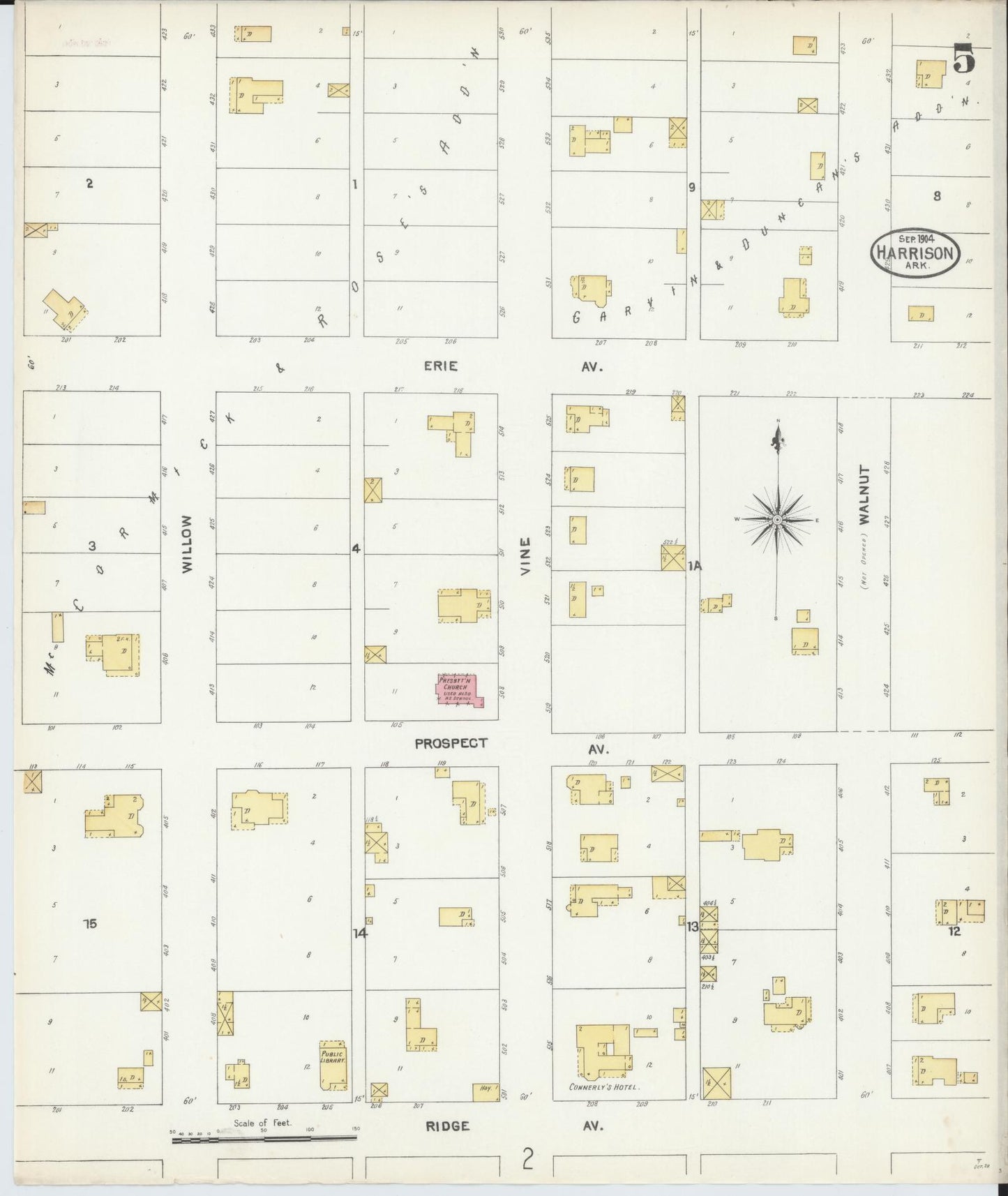 Sanborn Fire Insurance Map from Harrison, Boone County, Arkansas (1904), Sheet #0005 - Historic Sanborn Fire Insurance Map Print, vintage old map wall art, antique decor, genealogy gift, Arkansas Arkansas map