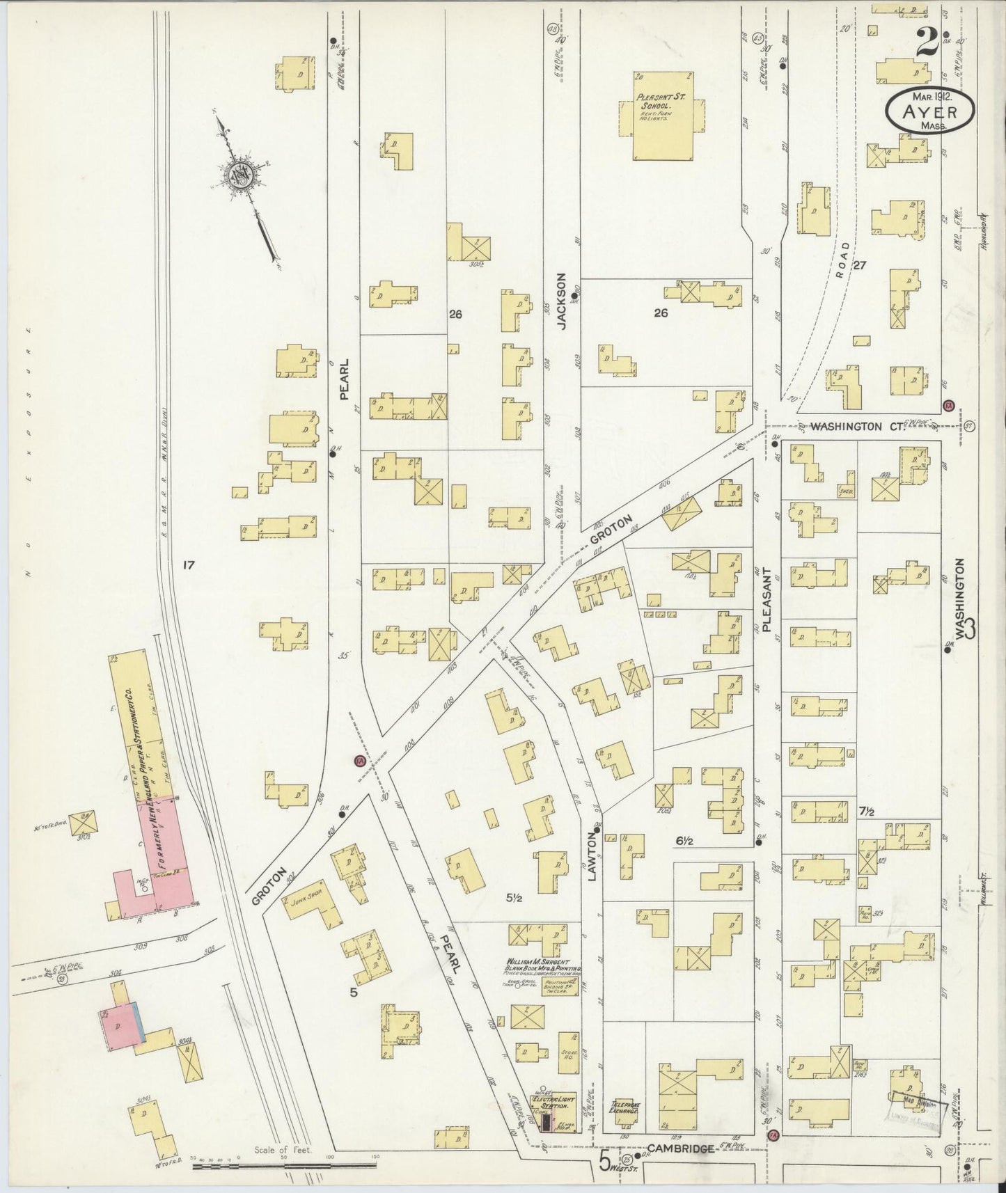 Sanborn Fire Insurance Map from Ayer, Middlesex County, Massachusetts (1912), Sheet #0002 - Historic Sanborn Fire Insurance Map Print, vintage old map wall art, antique decor, genealogy gift, Massachusetts Massachusetts map