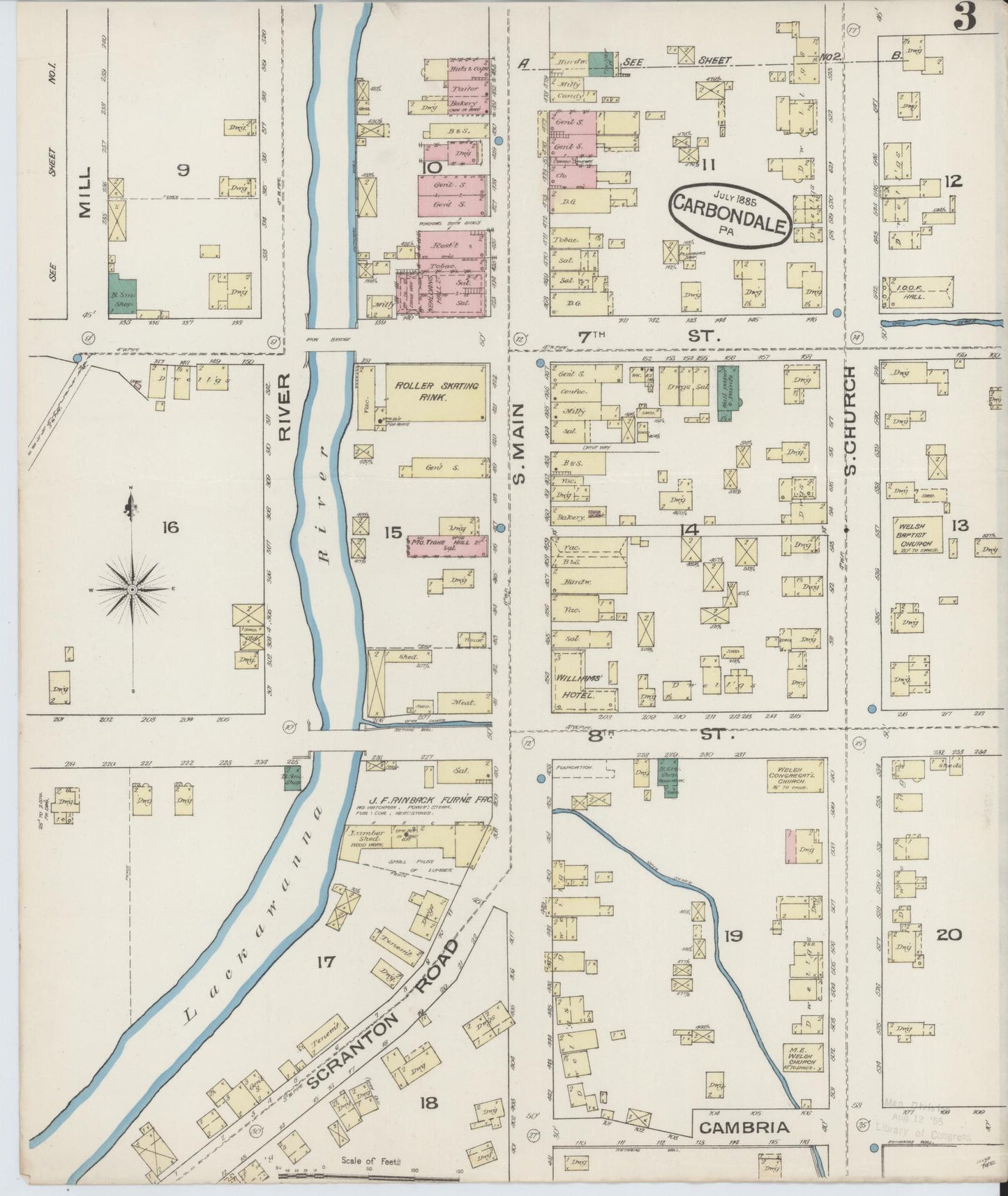 Sanborn Fire Insurance Map from Carbondale, Lackawanna County, Pennsylvania (1885), Sheet #0003 - Historic Sanborn Fire Insurance Map Print, vintage old map wall art, antique decor, genealogy gift, Pennsylvania Pennsylvania map