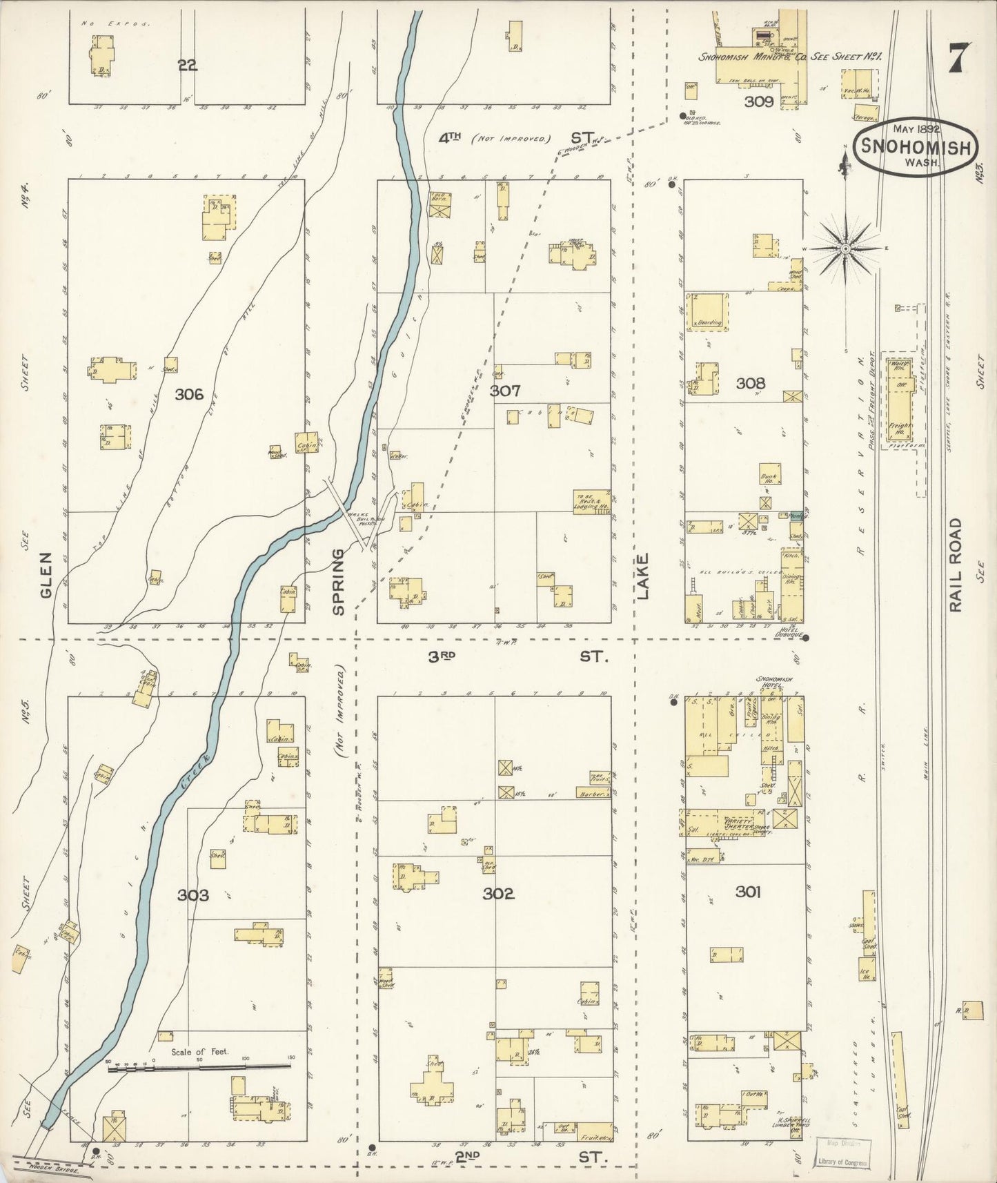 Sanborn Fire Insurance Map from Snohomish, Snohomish County, Washington (1892), Sheet #0007 - Complete Map Set gallery image, historic Sanborn map, vintage wall art, Washington Washington