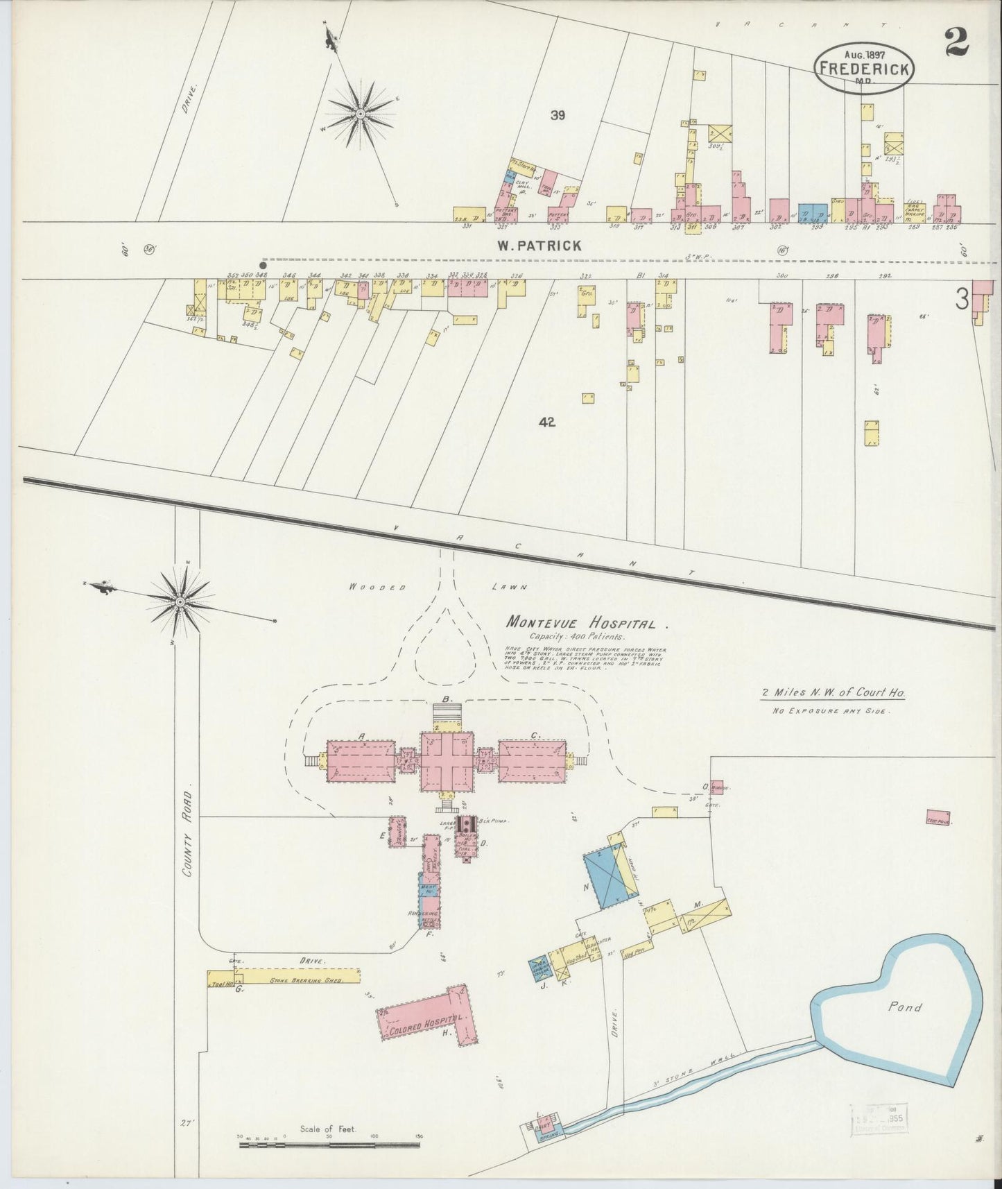 Frederick, Maryland - 1897 - Sanborn Fire Insurance Map, Sheet #0002 - Historic Sanborn Fire Insurance Map Print, Frederick Maryland 1897 0002 vintage old map wall art
