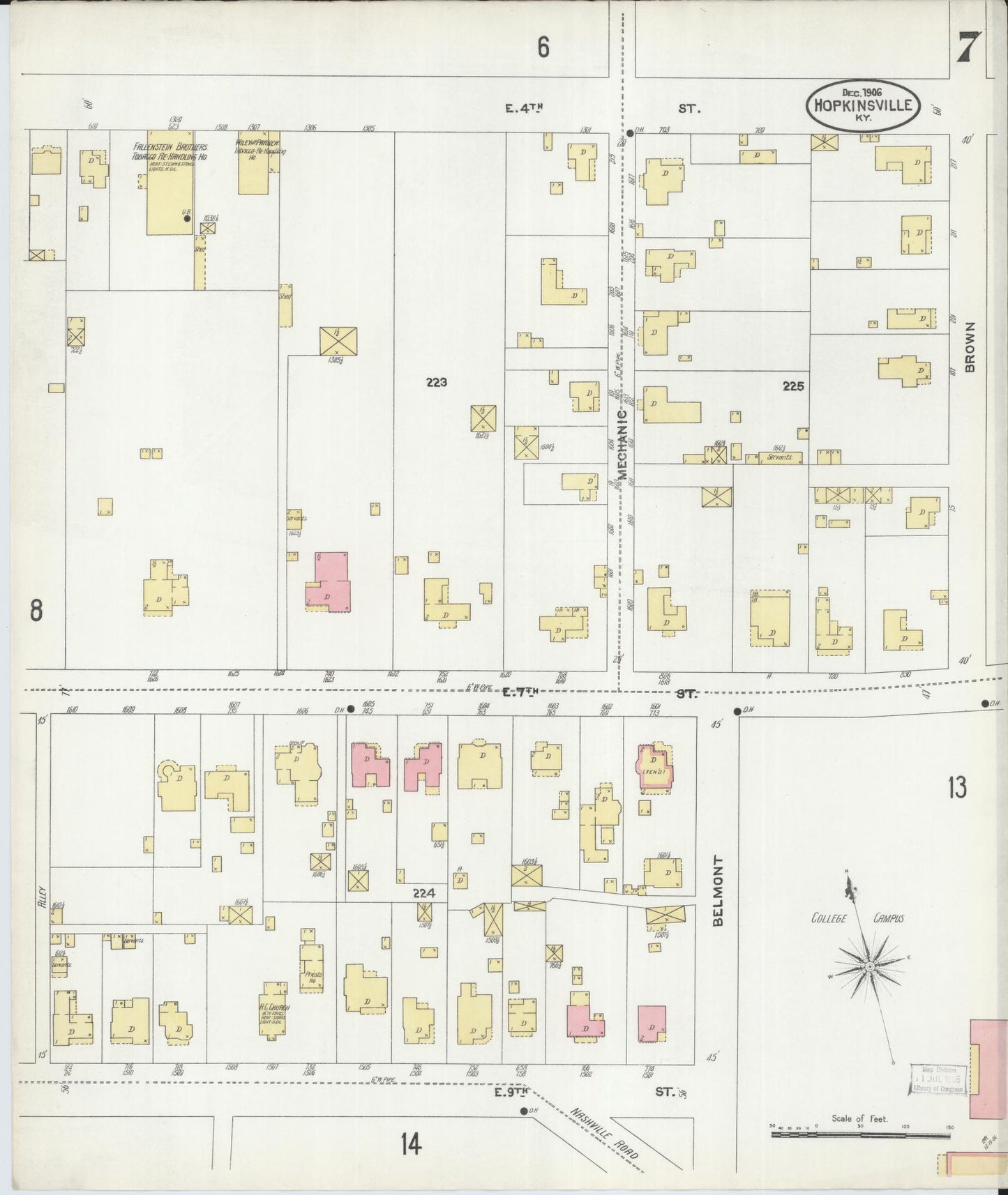 Sanborn Fire Insurance Map from Hopkinsville, Christian County, Kentucky (1906), Sheet #0007 - Historic Sanborn Fire Insurance Map Print, vintage old map wall art, antique decor, genealogy gift, Kentucky Kentucky map