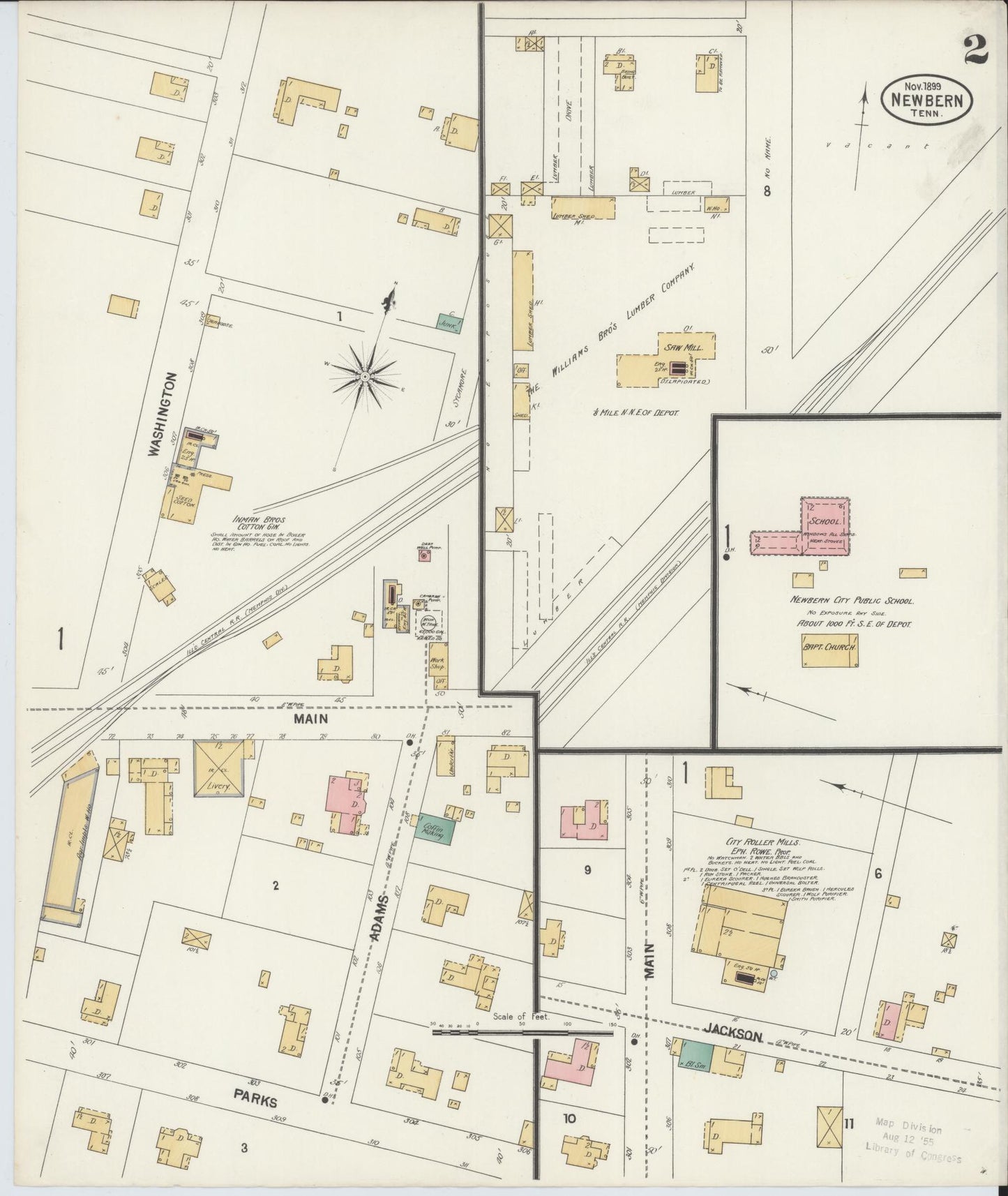 Sanborn Fire Insurance Map from Newbern, Dyer County, Tennessee (1900), Sheet #0002 - Complete Map Set gallery image, historic Sanborn map, vintage wall art, Tennessee Tennessee