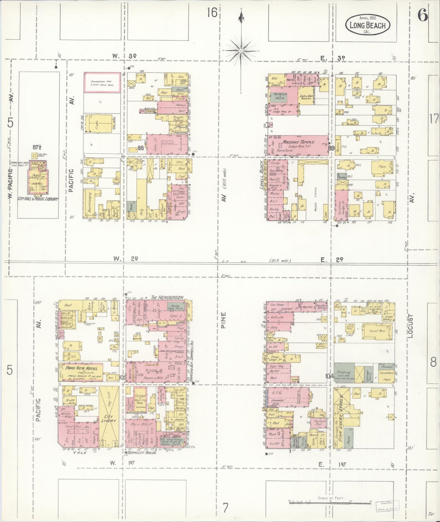 Sanborn Fire Insurance Map from Long Beach, Los Angeles County, California (1905), Sheet #0006 - Historic Sanborn Fire Insurance Map Print, vintage old map wall art, antique decor, genealogy gift, California California map