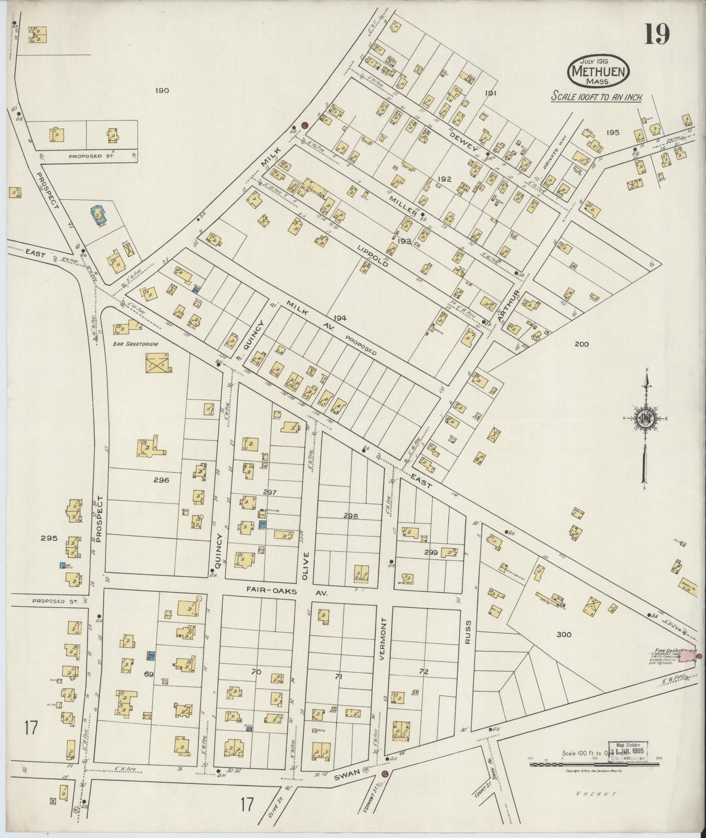 Sanborn Fire Insurance Map from Methuen, Essex County, Massachusetts (1919), Sheet #0019 - Complete Map Set gallery image, historic Sanborn map, vintage wall art, Massachusetts Massachusetts