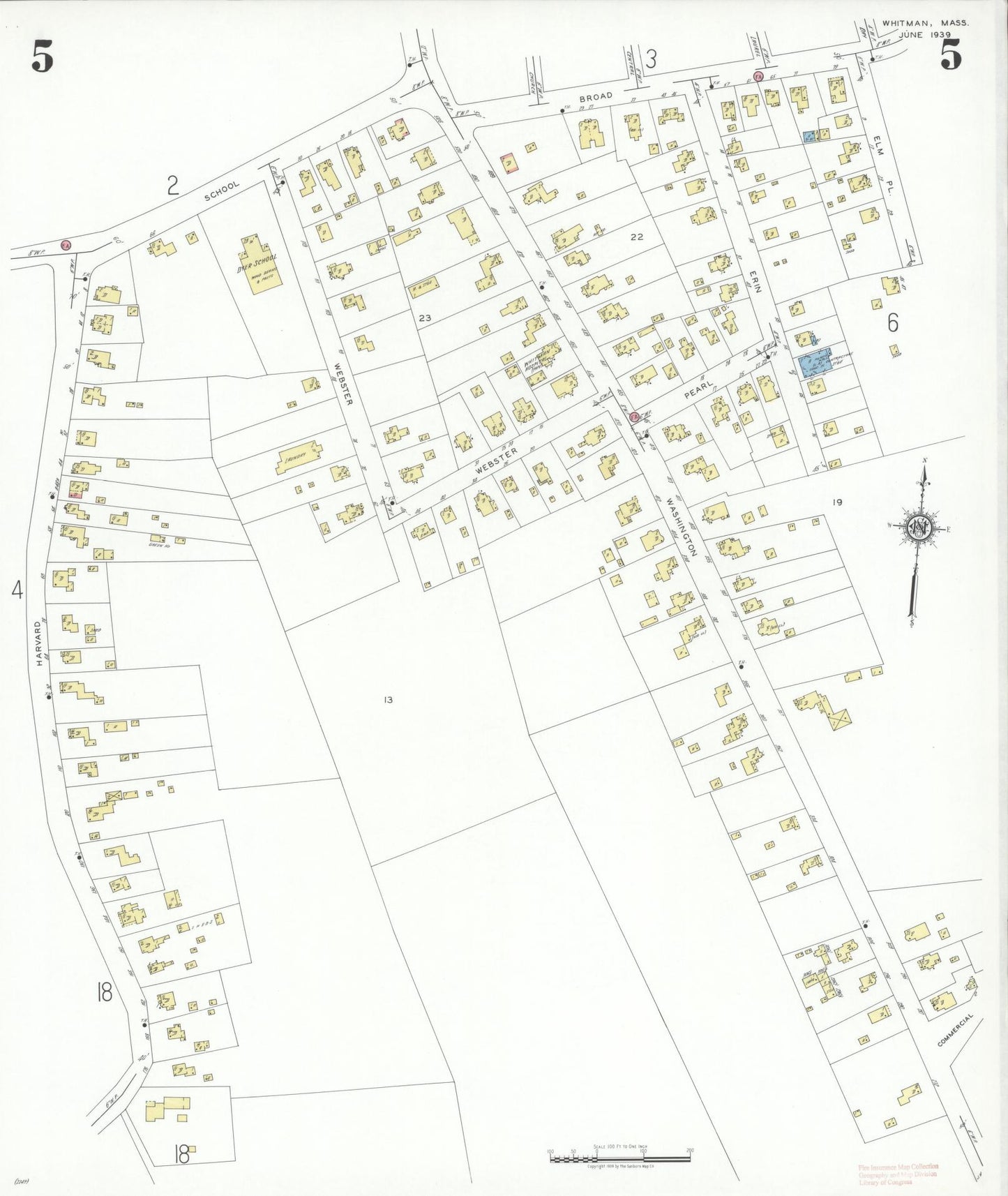 Sanborn Fire Insurance Map from Whitman, Plymouth County, Massachusetts (1939), Sheet #0005 - Historic Sanborn Fire Insurance Map Print, vintage old map wall art, antique decor, genealogy gift, Massachusetts Massachusetts map
