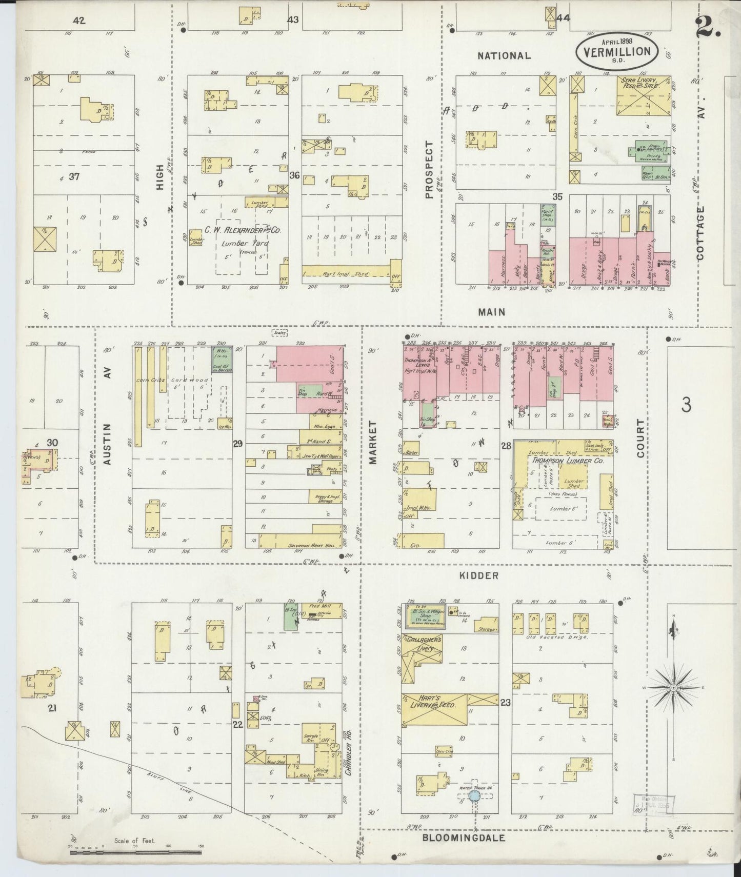 Sanborn Fire Insurance Map from Vermillion, Clay County, South Dakota (1898), Sheet #0002 - Historic Sanborn Fire Insurance Map Print, vintage old map wall art, antique decor, genealogy gift, South Dakota South Dakota map