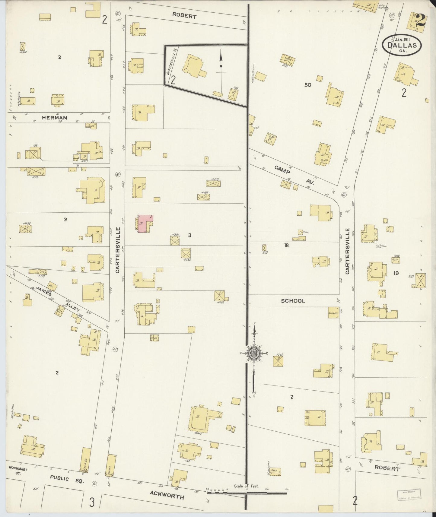Sanborn Fire Insurance Map from Dallas, Paulding County, Georgia (1911), Sheet #0002 - Historic Sanborn Fire Insurance Map Print, vintage old map wall art, antique decor, genealogy gift, Georgia Georgia map