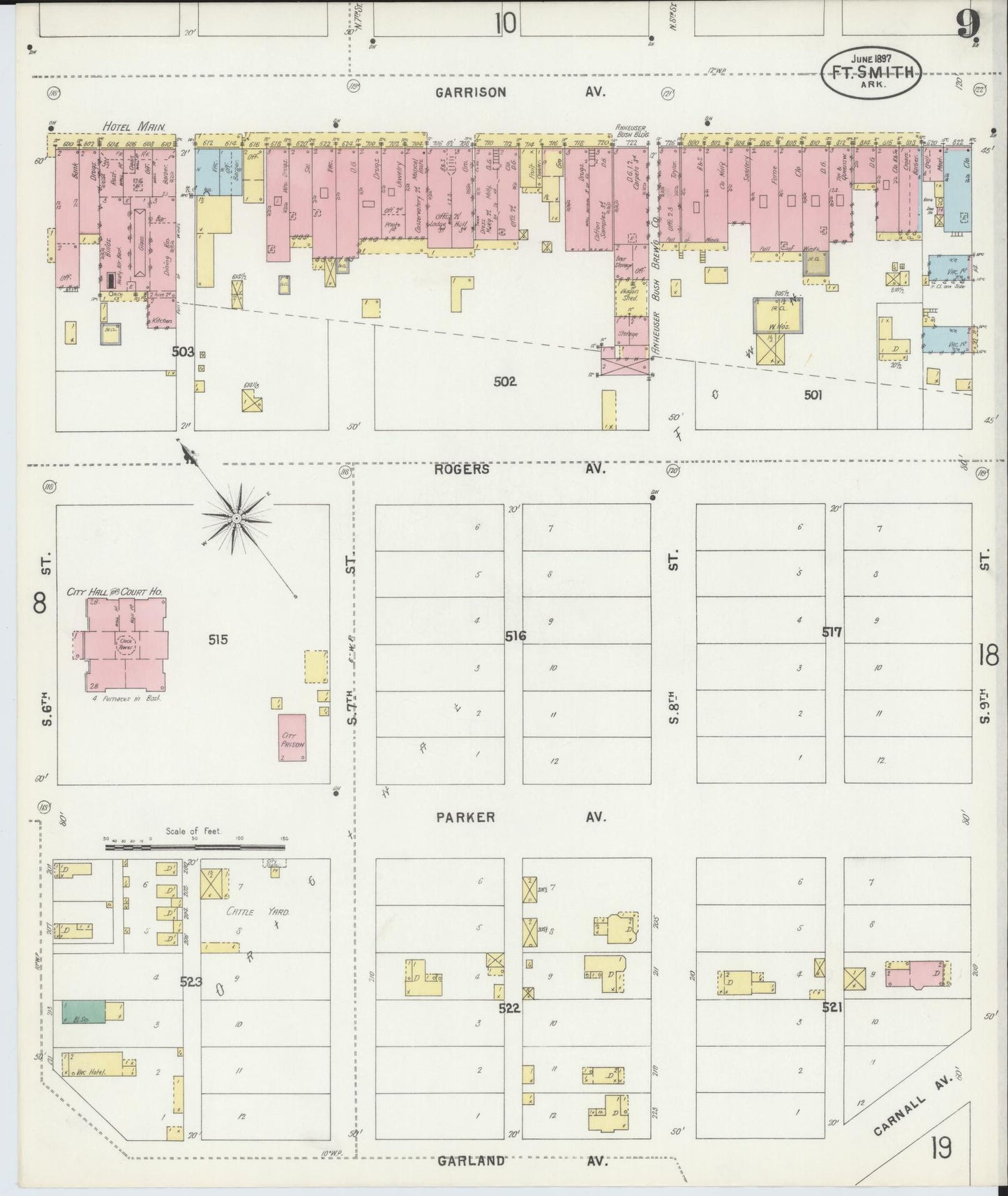 Sanborn Fire Insurance Map from Fort Smith, Sebastian County, Arkansas (1897), Sheet #0009 - Historic Sanborn Fire Insurance Map Print, vintage old map wall art, antique decor, genealogy gift, Arkansas Arkansas map