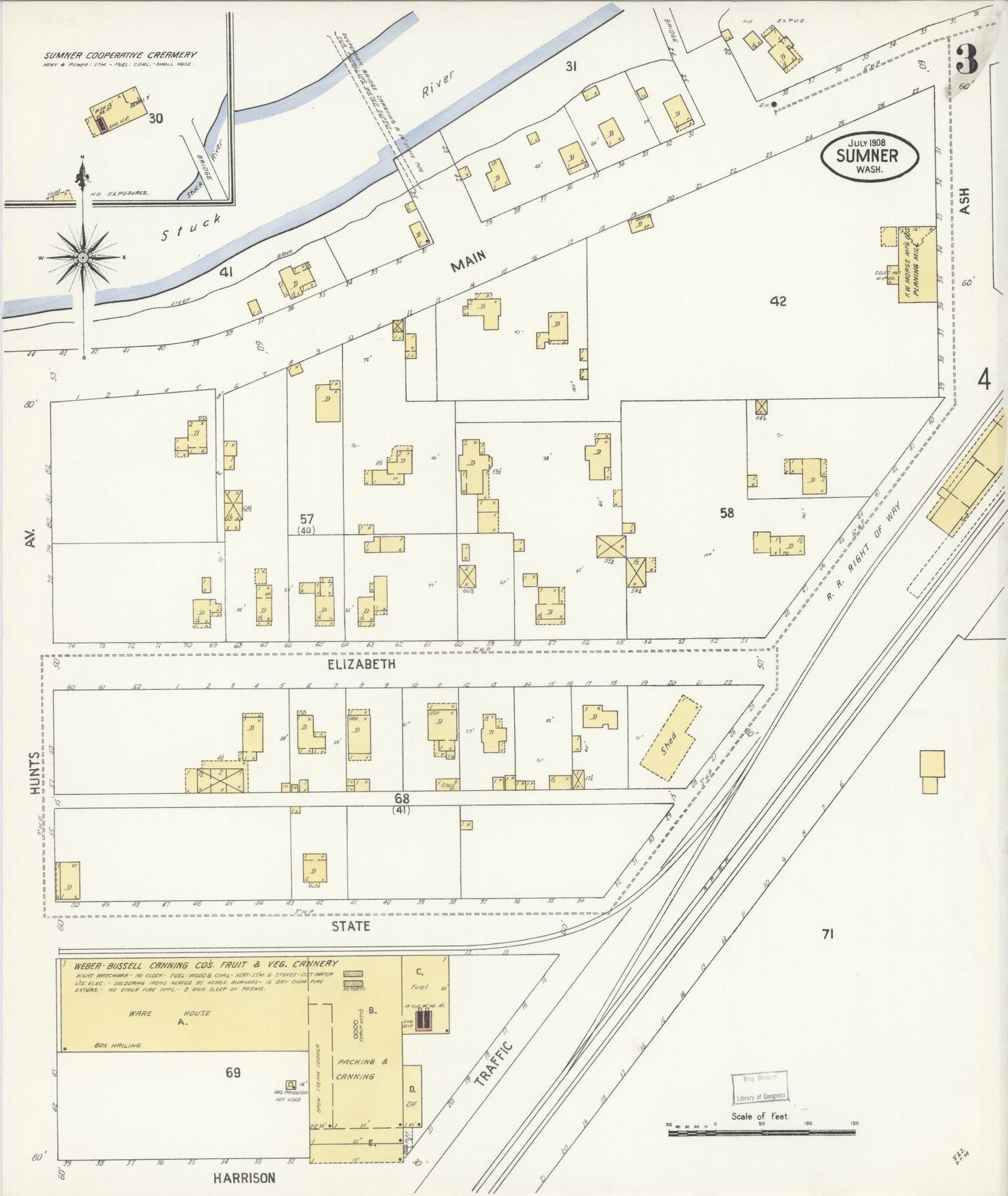 Sanborn Fire Insurance Map from Sumner, Pierce County, Washington (1908), Sheet #0003 - Historic Sanborn Fire Insurance Map Print, vintage old map wall art, antique decor, genealogy gift, Washington Washington map