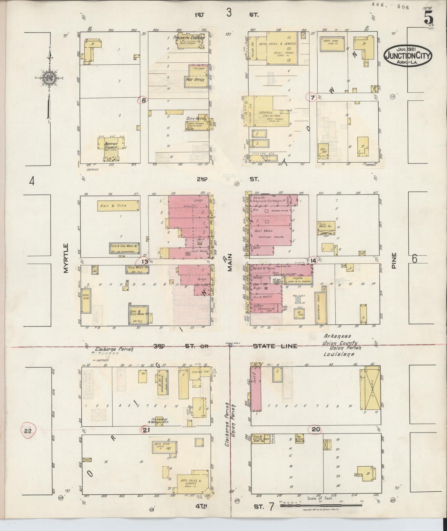 Sanborn Fire Insurance Map from Junction City, Union County. Clairborne And Union Parishes La., Arkansas (1933), Sheet #0005 - Historic Sanborn Fire Insurance Map Print, vintage old map wall art, antique decor, genealogy gift, Arkansas Arkansas map