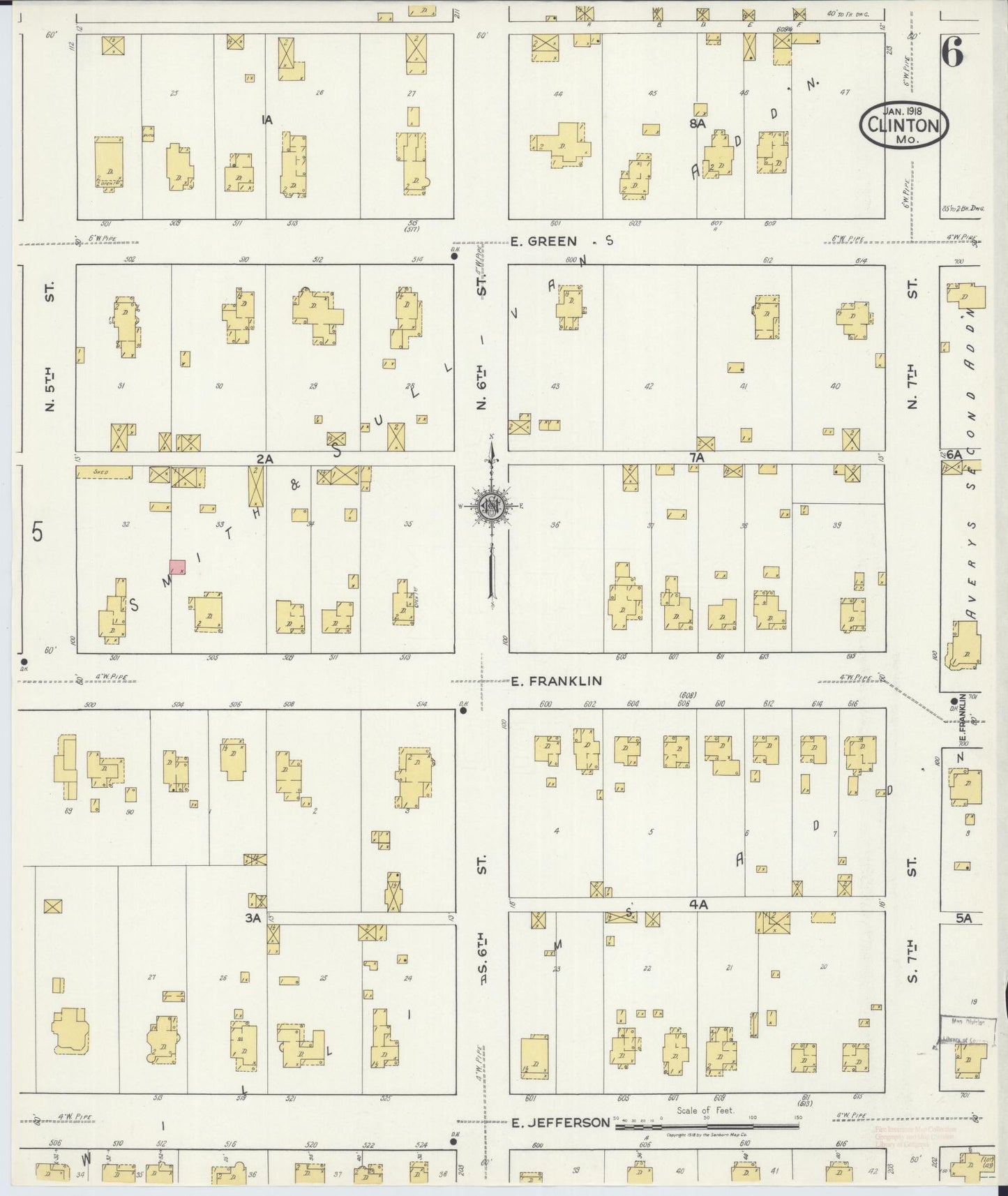Sanborn Fire Insurance Map from Clinton, Henry County, Missouri (1918), Sheet #0006 - Historic Sanborn Fire Insurance Map Print, vintage old map wall art, antique decor, genealogy gift, Missouri Missouri map
