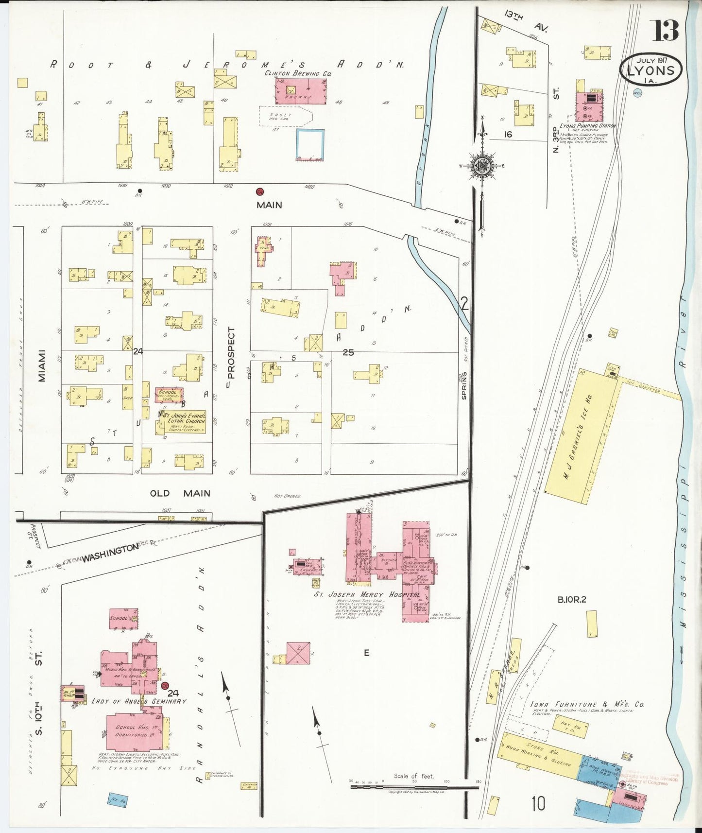 Sanborn Fire Insurance Map from Lyons, Clinton County, Iowa (1917), Sheet #0013 - Historic Sanborn Fire Insurance Map Print