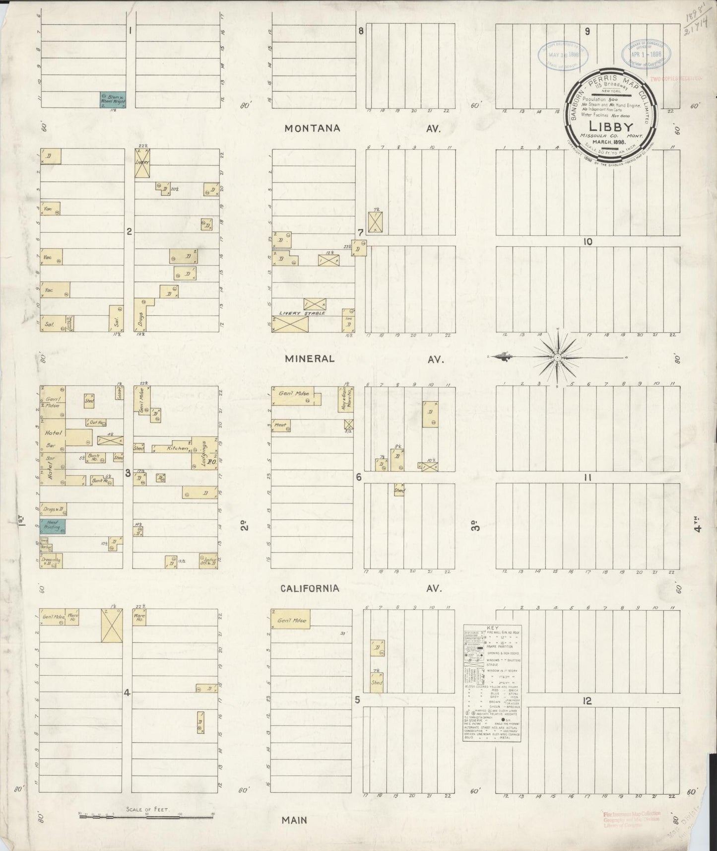 Sanborn Fire Insurance Map from Libby, Lincoln County, Montana (1898), Sheet #0001 - Historic Sanborn Fire Insurance Map Print, vintage old map wall art, antique decor, genealogy gift, Montana Montana map