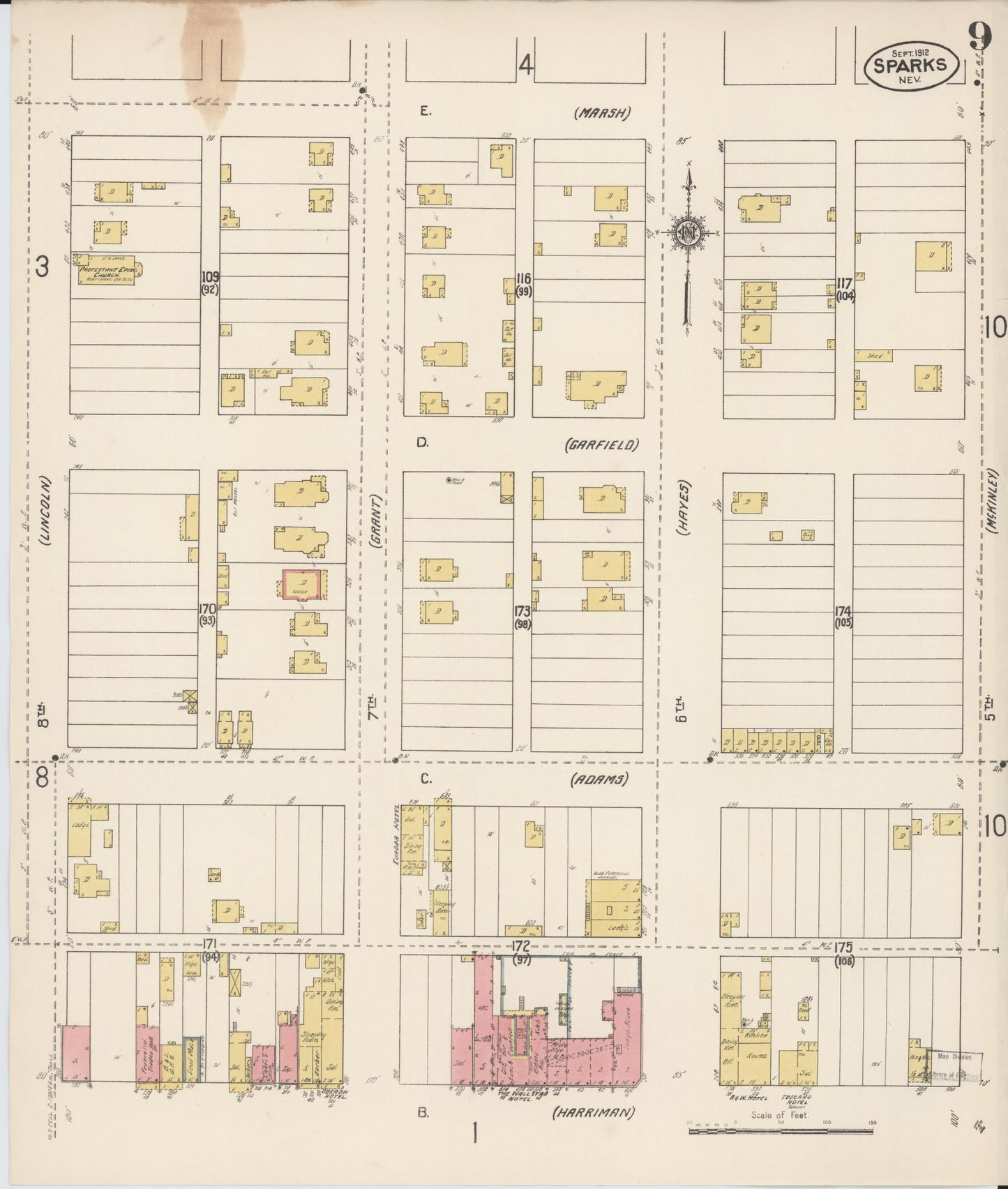 Sanborn Fire Insurance Map from Sparks, Washoe County, Nevada (1912), Sheet #0009 - Historic Sanborn Fire Insurance Map Print, vintage old map wall art, antique decor, genealogy gift, Nevada Nevada map